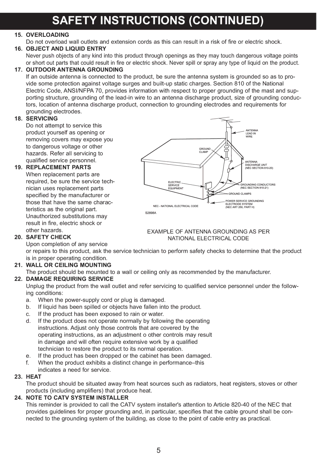 Memorex MP3115 manual Wall or Ceiling Mounting 