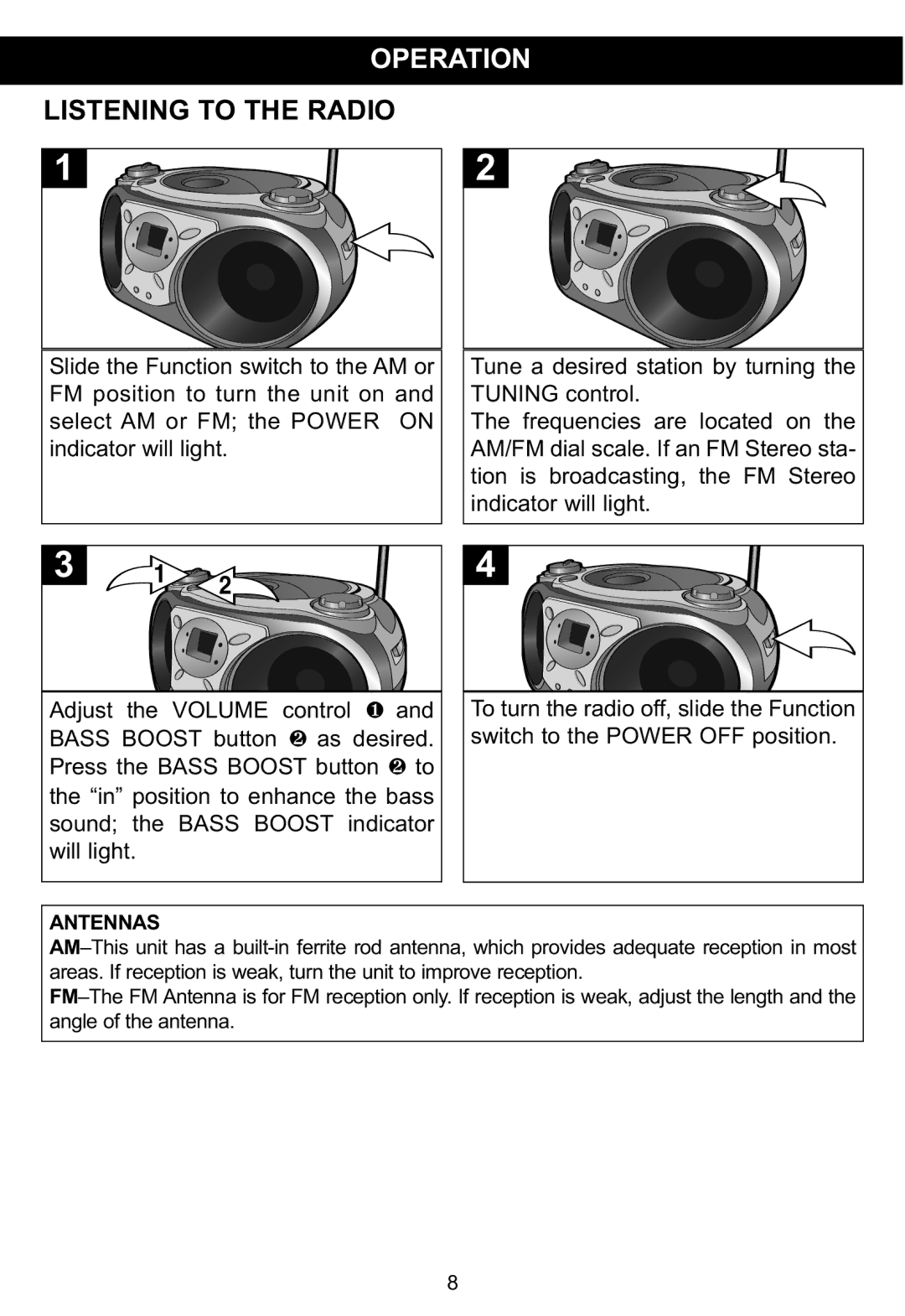 Memorex MP3115 manual Operation, Listening to the Radio 