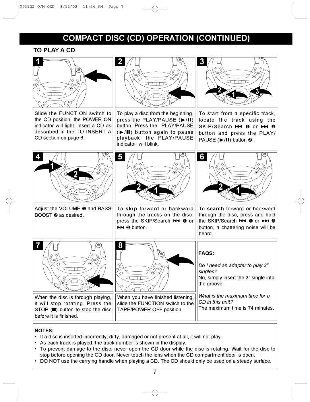 Memorex MP3122 operating instructions To Play a CD, Faqs 