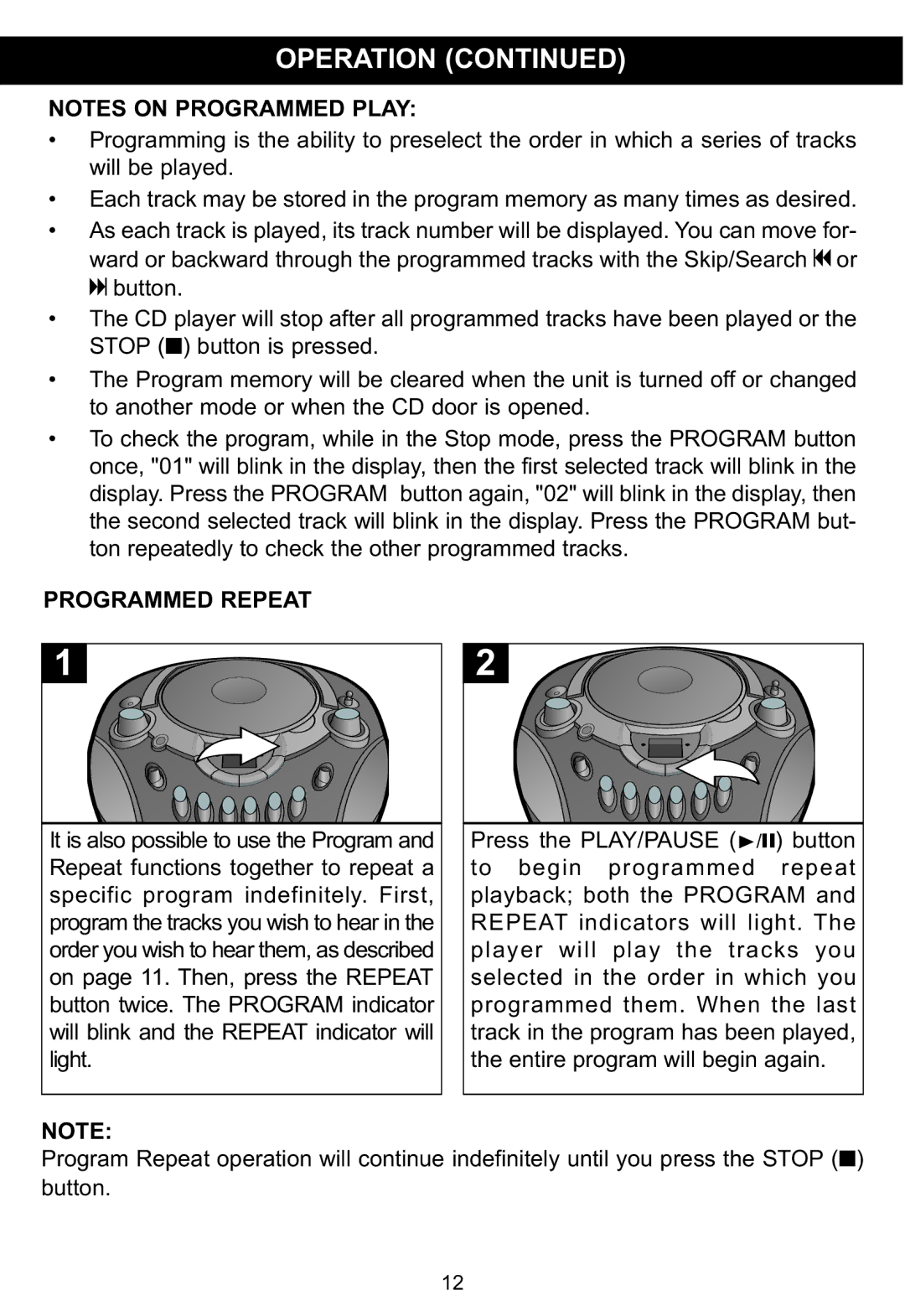 Memorex MP3134BLU manual Programmed Repeat 