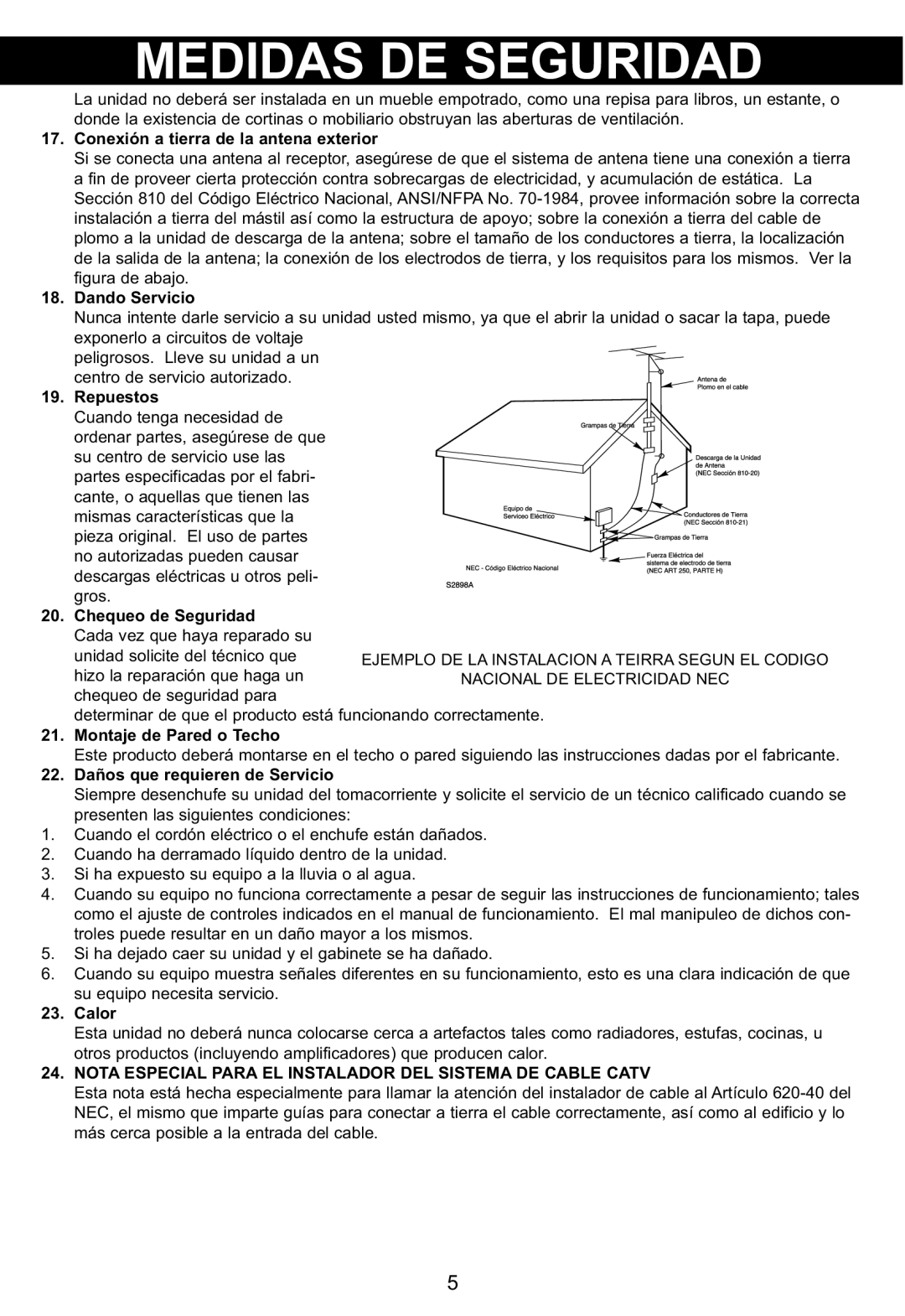 Memorex MP3134BLU manual Nota Especial Para EL Instalador DEL Sistema DE Cable Catv 