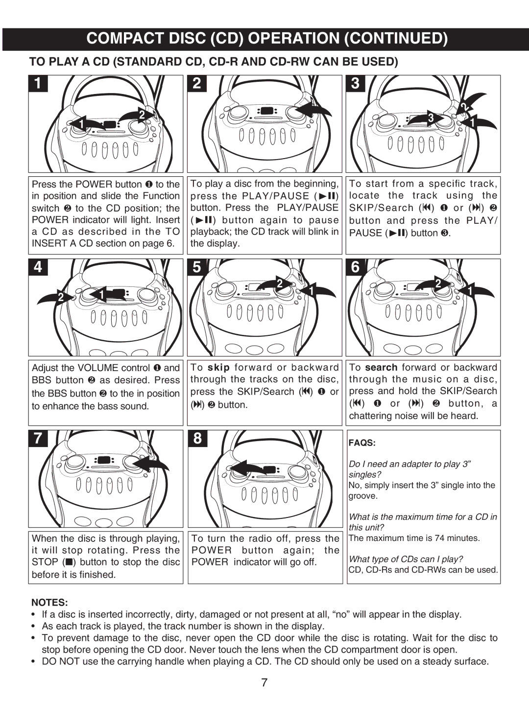 Memorex MP3227 manual To Play a CD Standard CD, CD-R and CD-RW can be Used, Faqs 