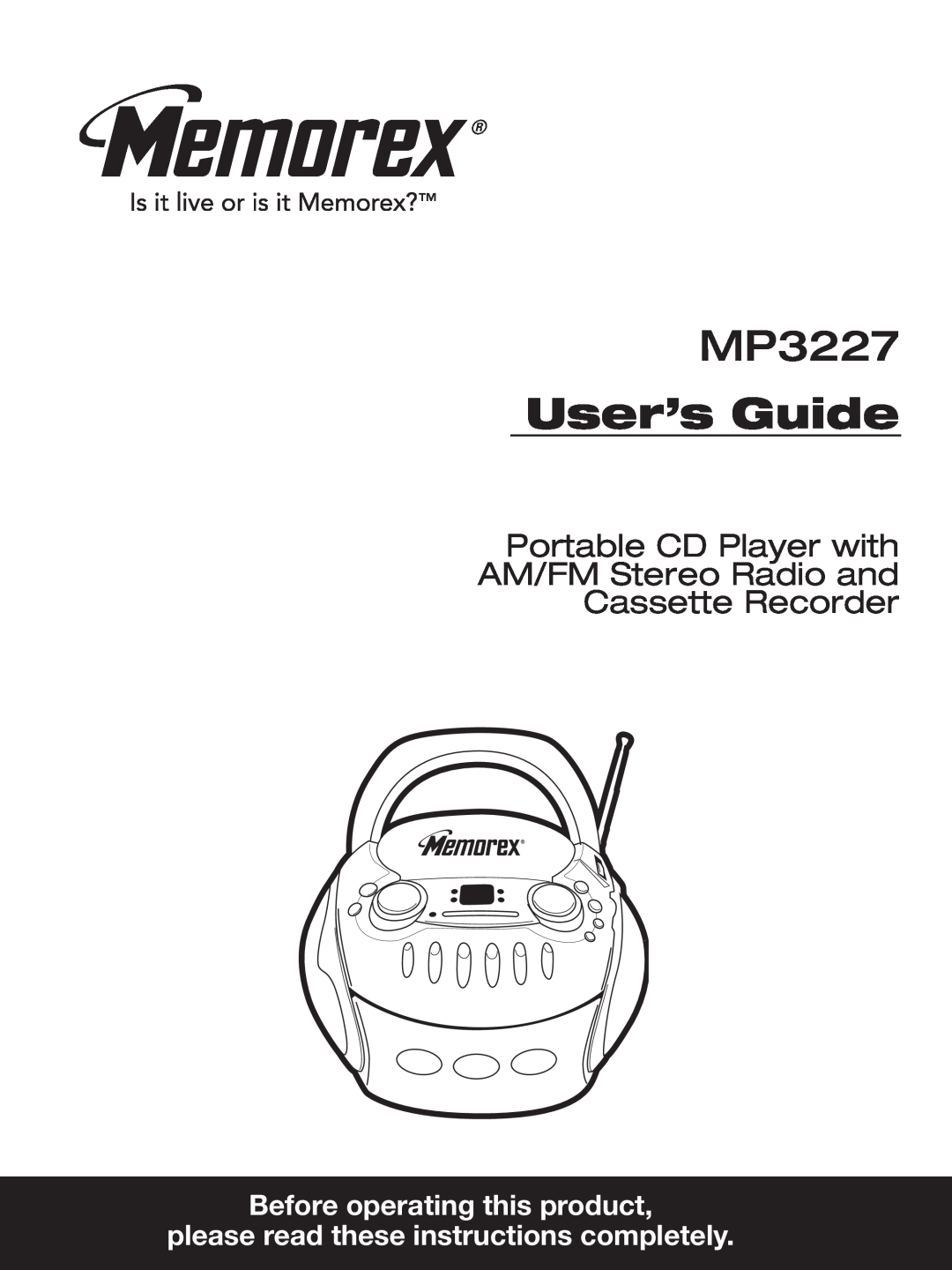 Memorex MP3227 manual User’s Guide, Before operating this product, please read these instructions completely 