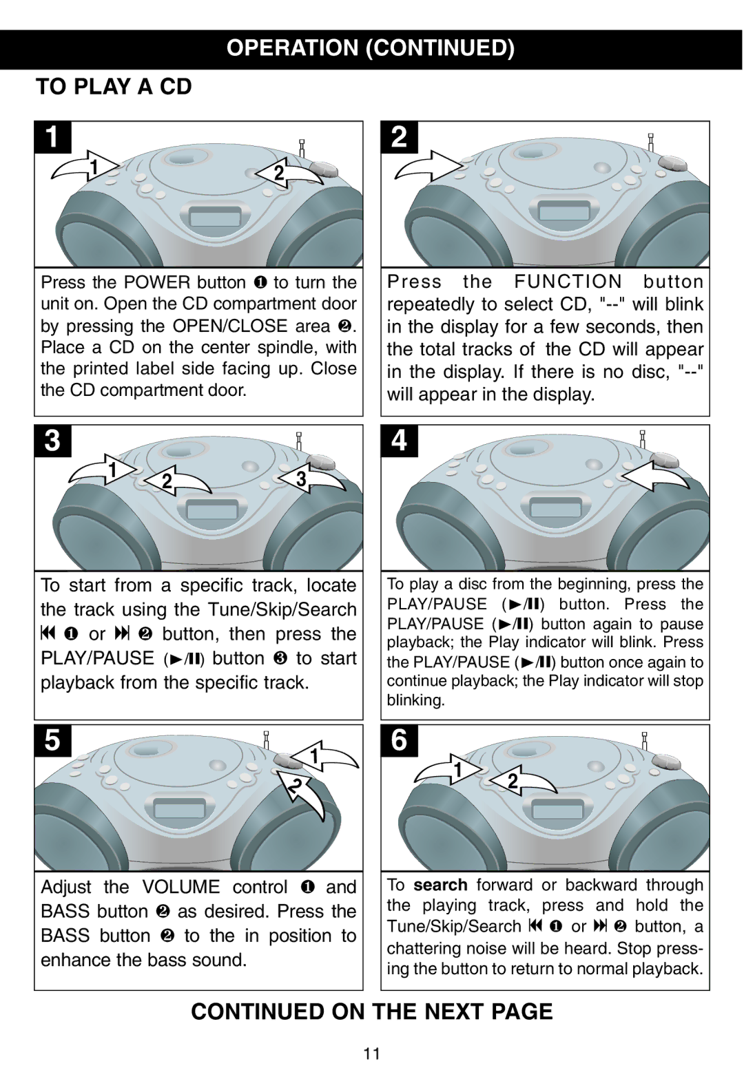 Memorex MP3228 manual To Play a CD, On the Next 