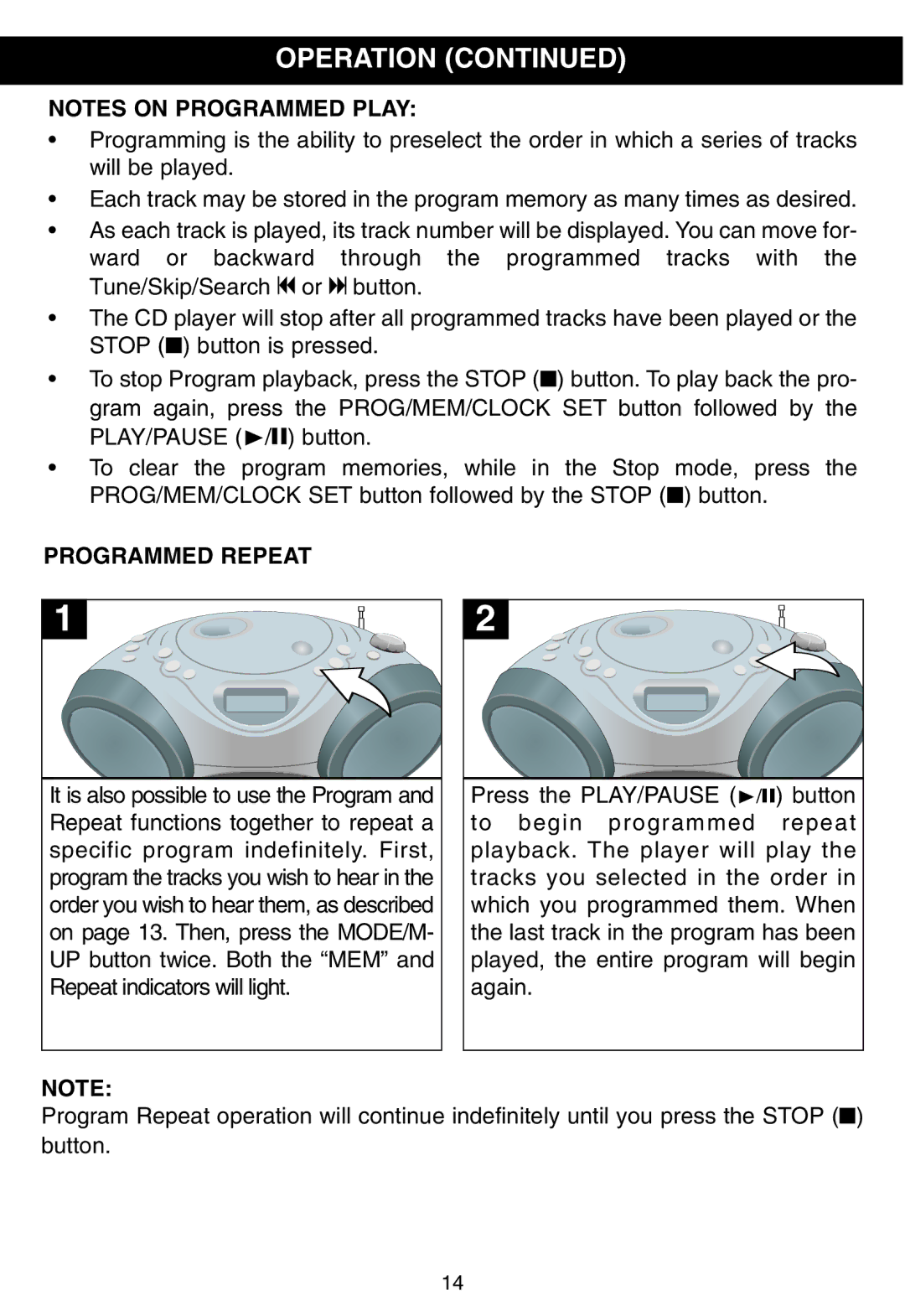 Memorex MP3228 manual Programmed Repeat 