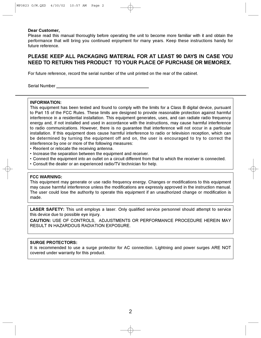 Memorex MP3823 manual Information 