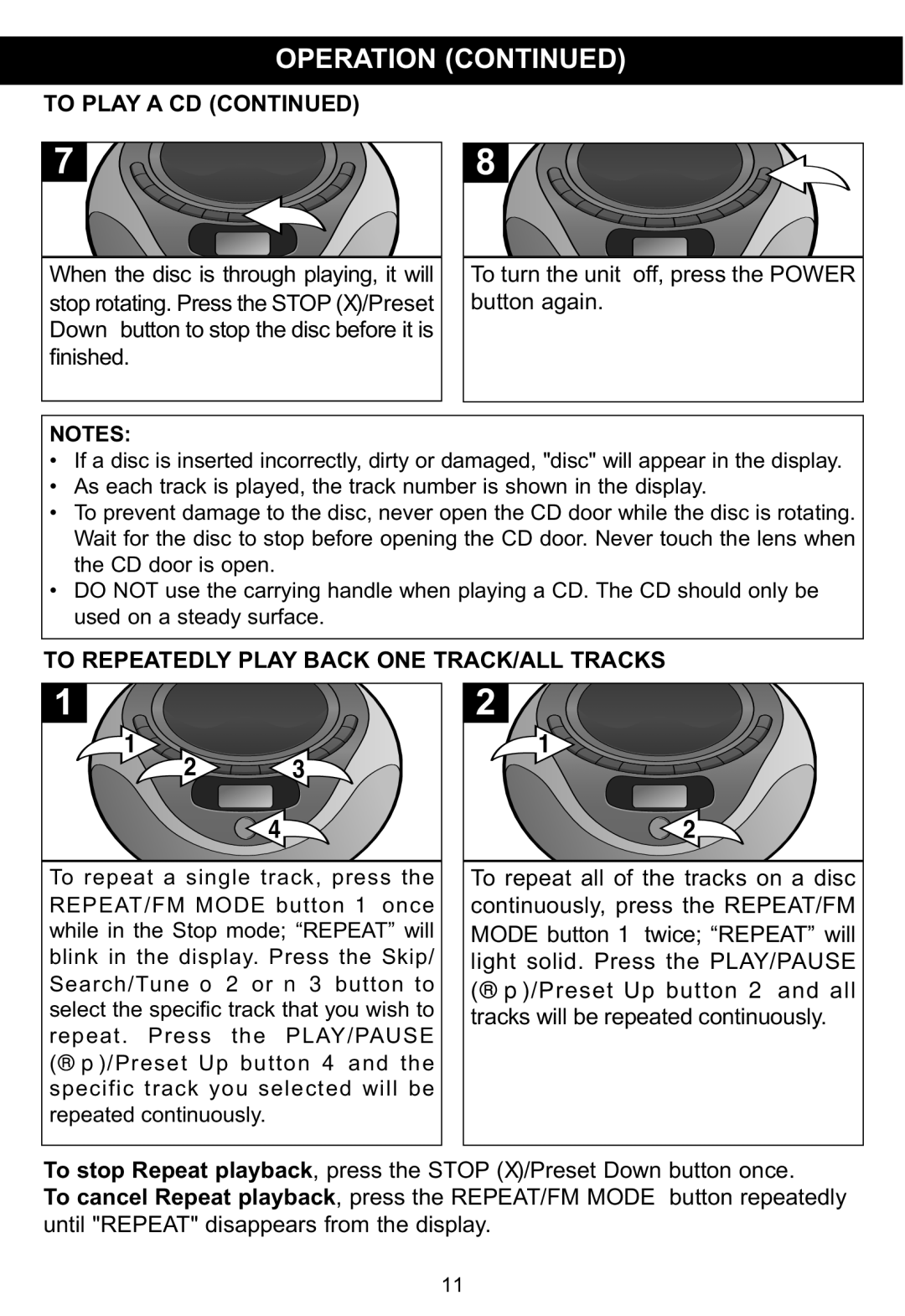 Memorex MP3848 manual To Play a CD, To Repeatedly Play Back ONE TRACK/ALL Tracks 