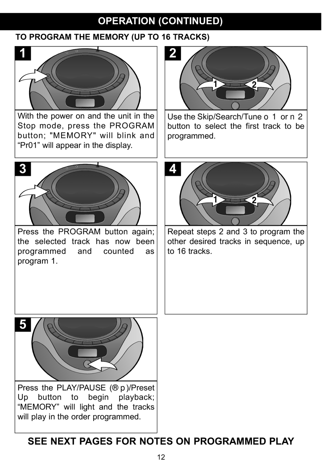 Memorex MP3848 manual To Program the Memory UP to 16 Tracks 