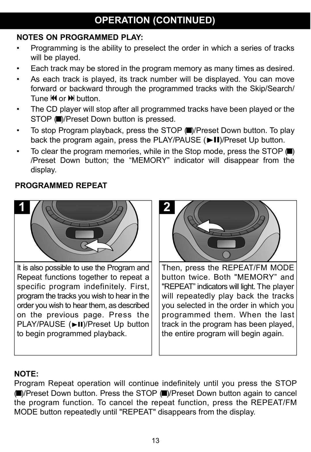 Memorex MP3848 manual Programmed Repeat 