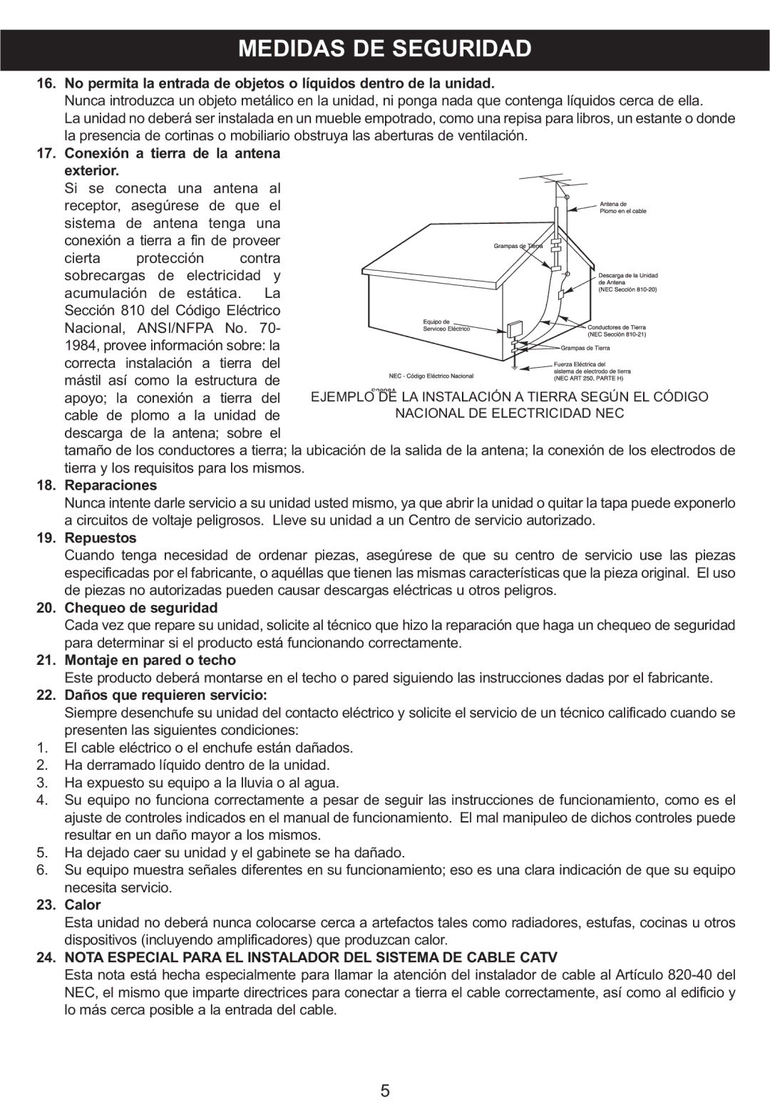 Memorex MP3848 manual Nota Especial Para EL Instalador DEL Sistema DE Cable Catv 