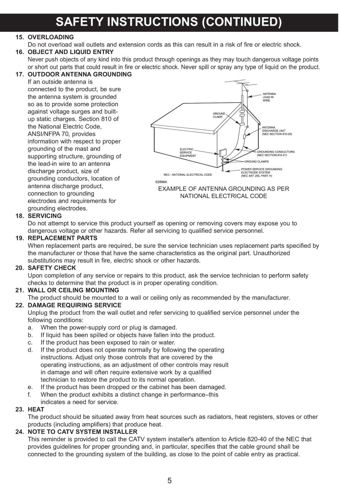 Memorex MP3848 manual Wall or Ceiling Mounting 