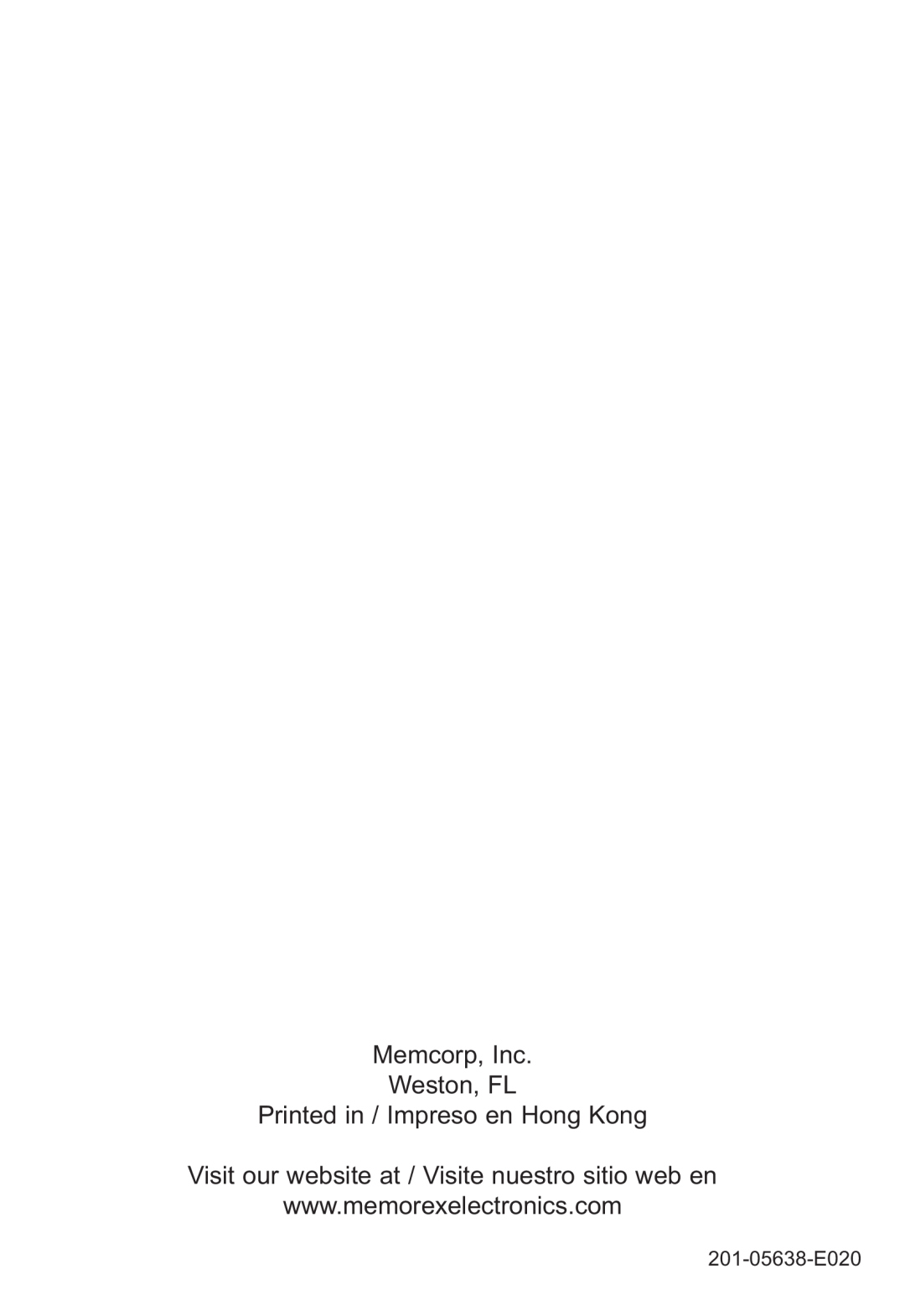 Memorex MP3848 manual Memcorp, Inc Weston, FL, 201-05638-E020 