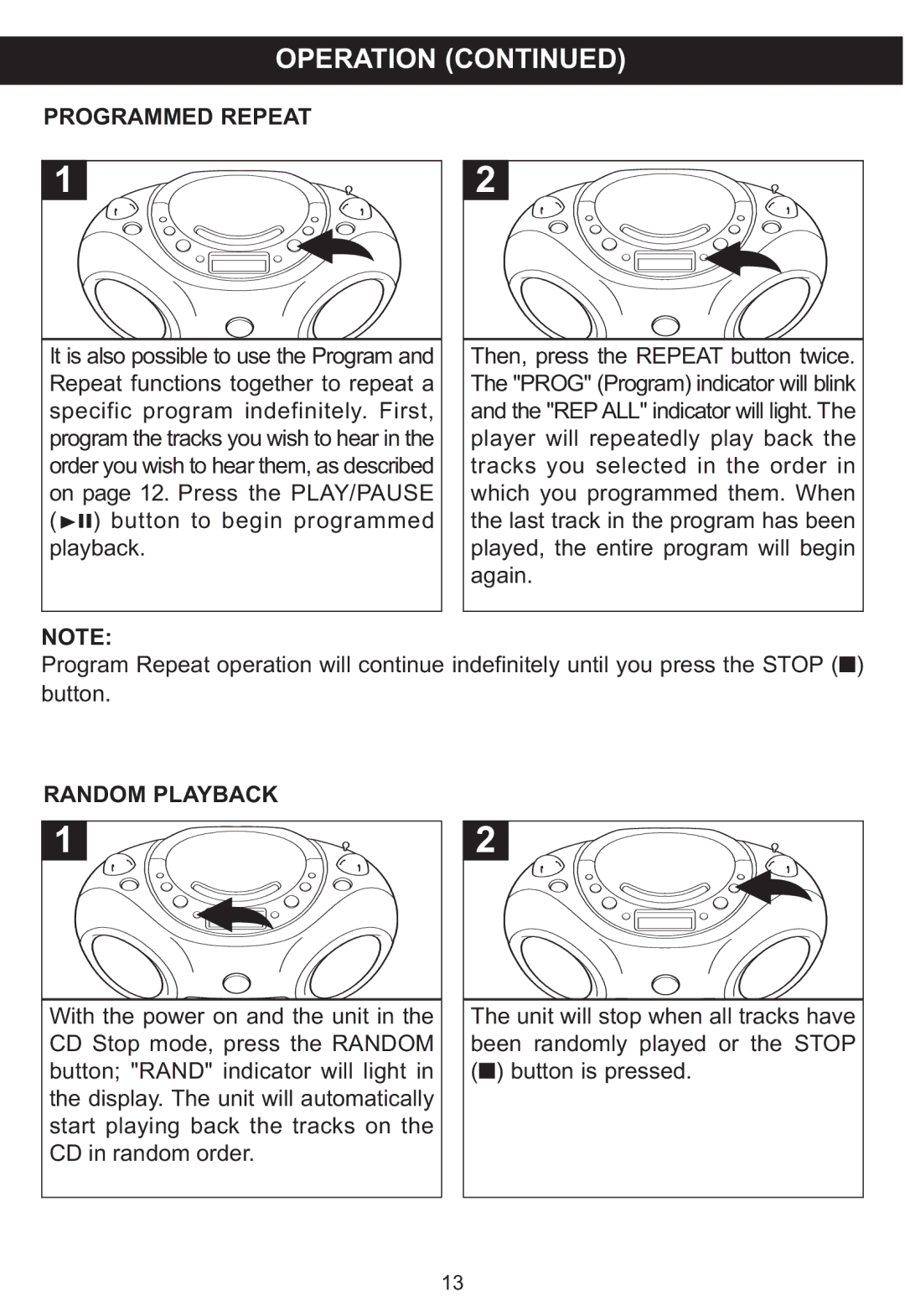 Memorex MP3851SP manual Programmed Repeat, Random Playback 