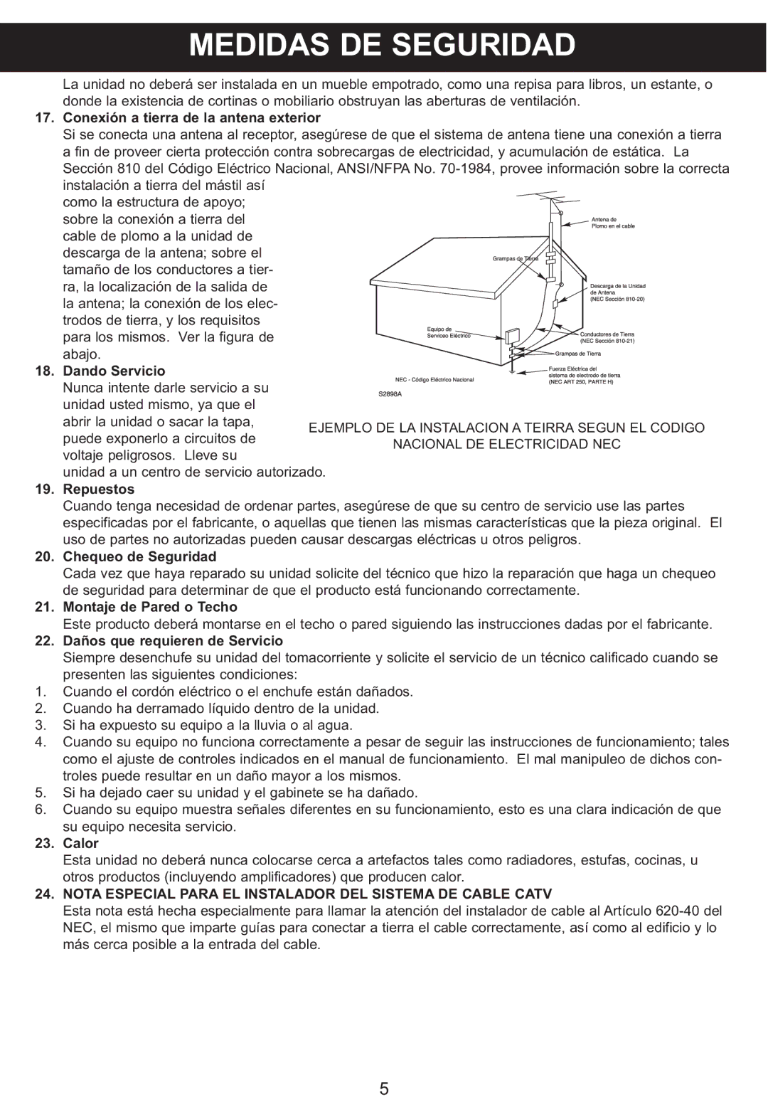 Memorex MP3851SP manual Nota Especial Para EL Instalador DEL Sistema DE Cable Catv 