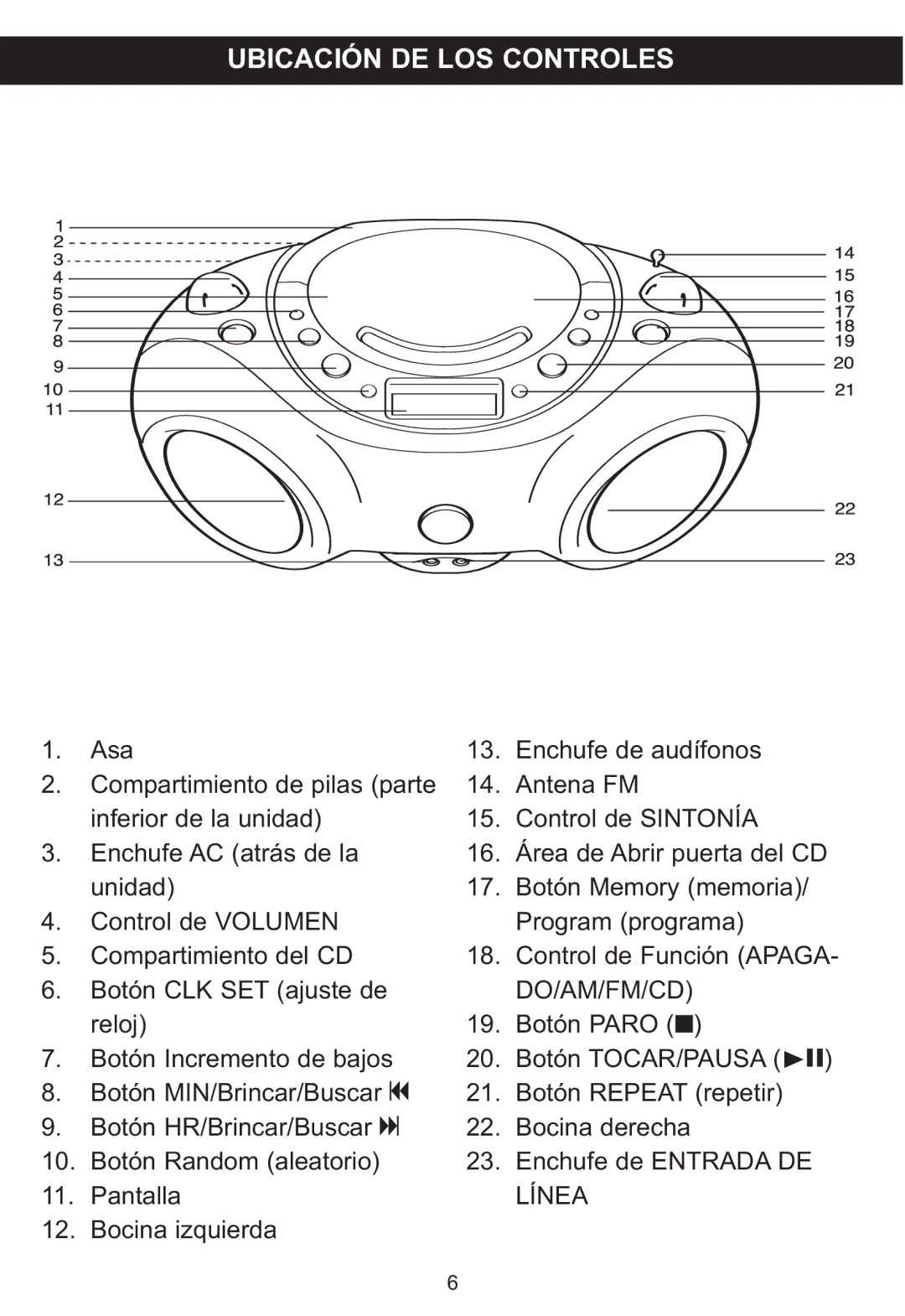 Memorex MP3851SP manual Ubicación DE LOS Controles 