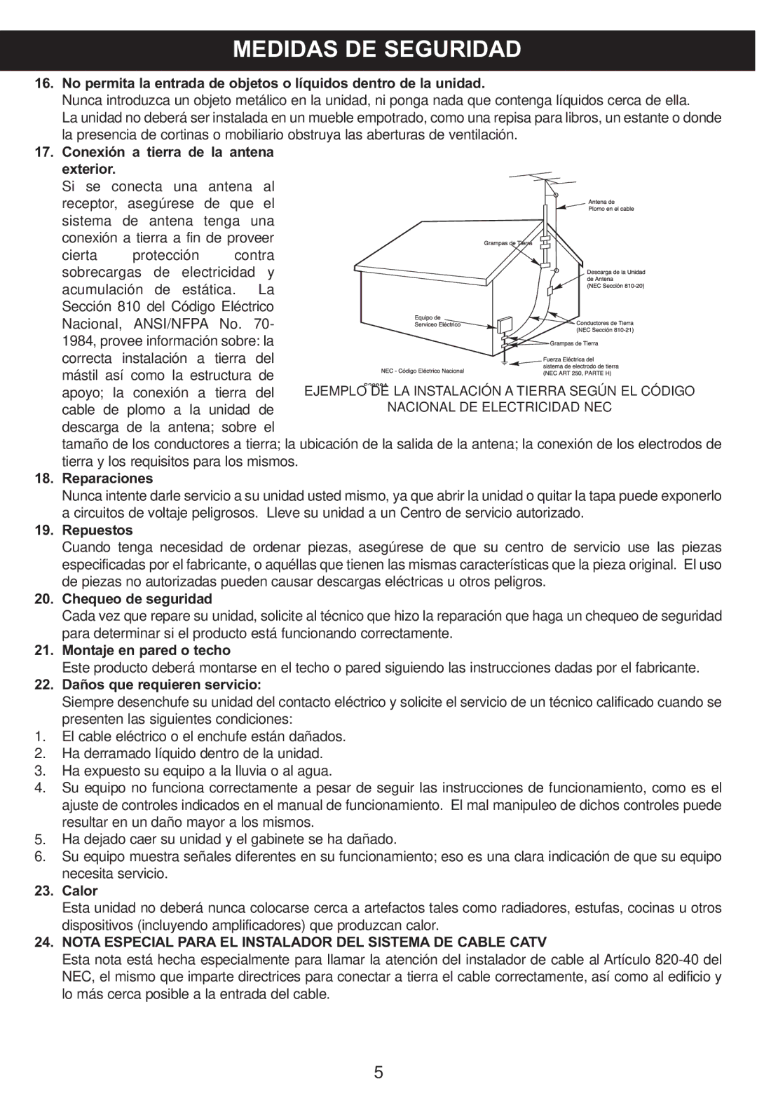 Memorex MP4047 manual Nota Especial Para EL Instalador DEL Sistema DE Cable Catv 