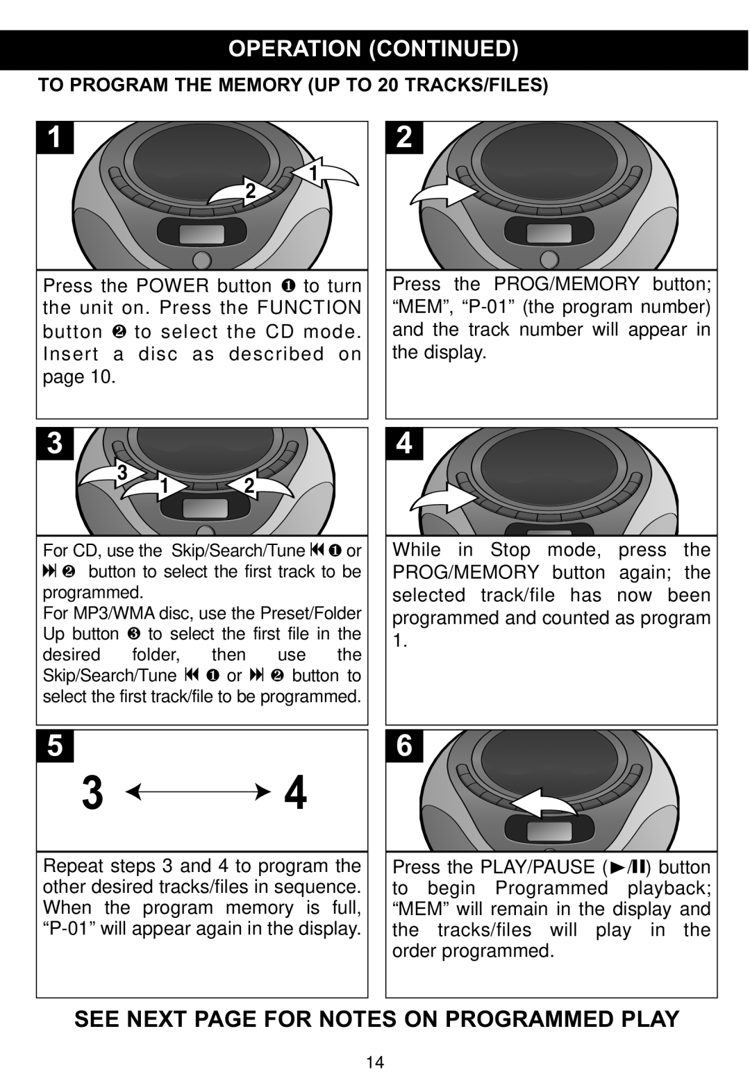 Memorex MP4047 manual To Program the Memory UP to 20 TRACKS/FILES, Prog/Memory 