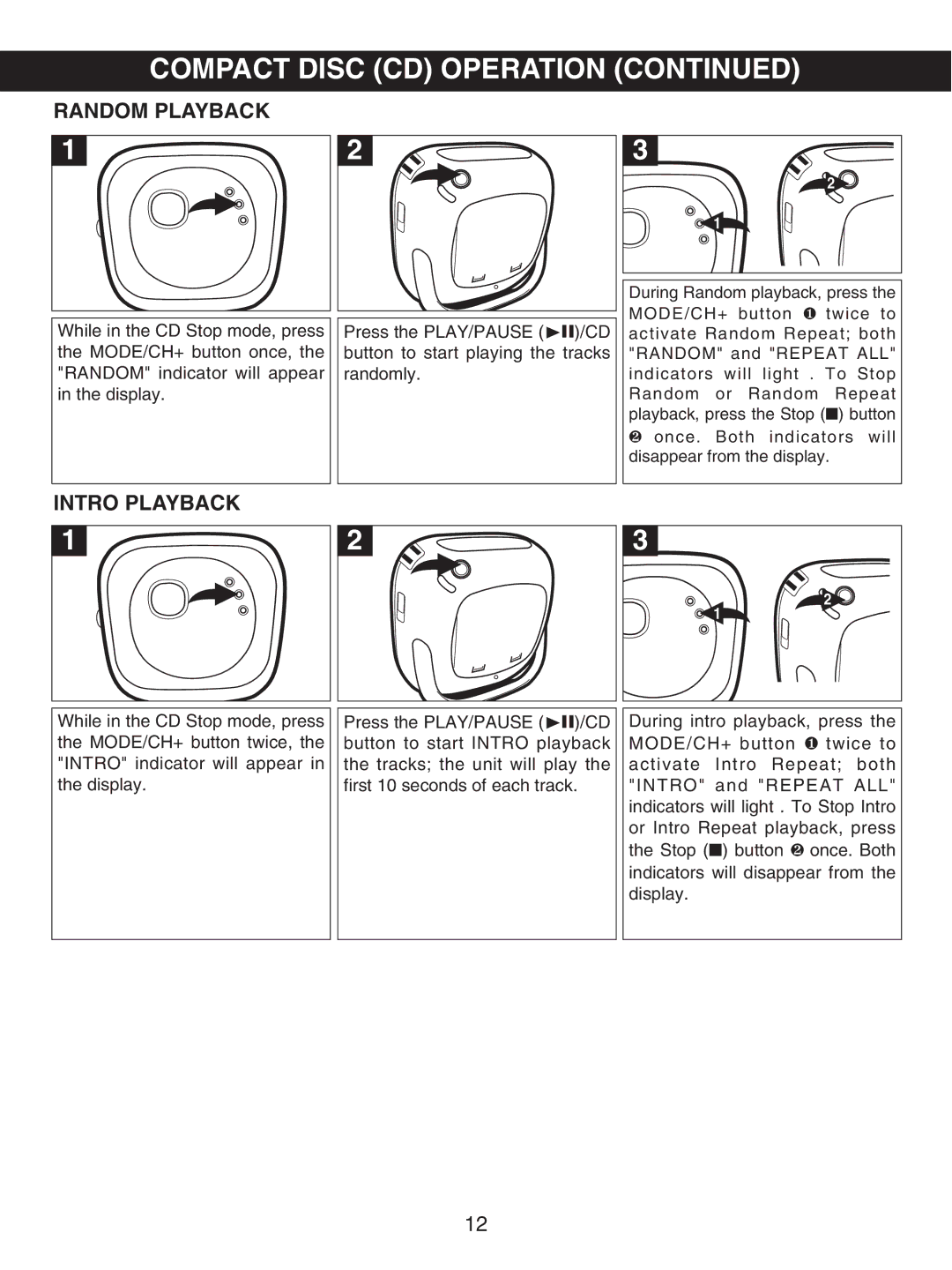 Memorex MP8700 manual Random Playback, Intro Playback 