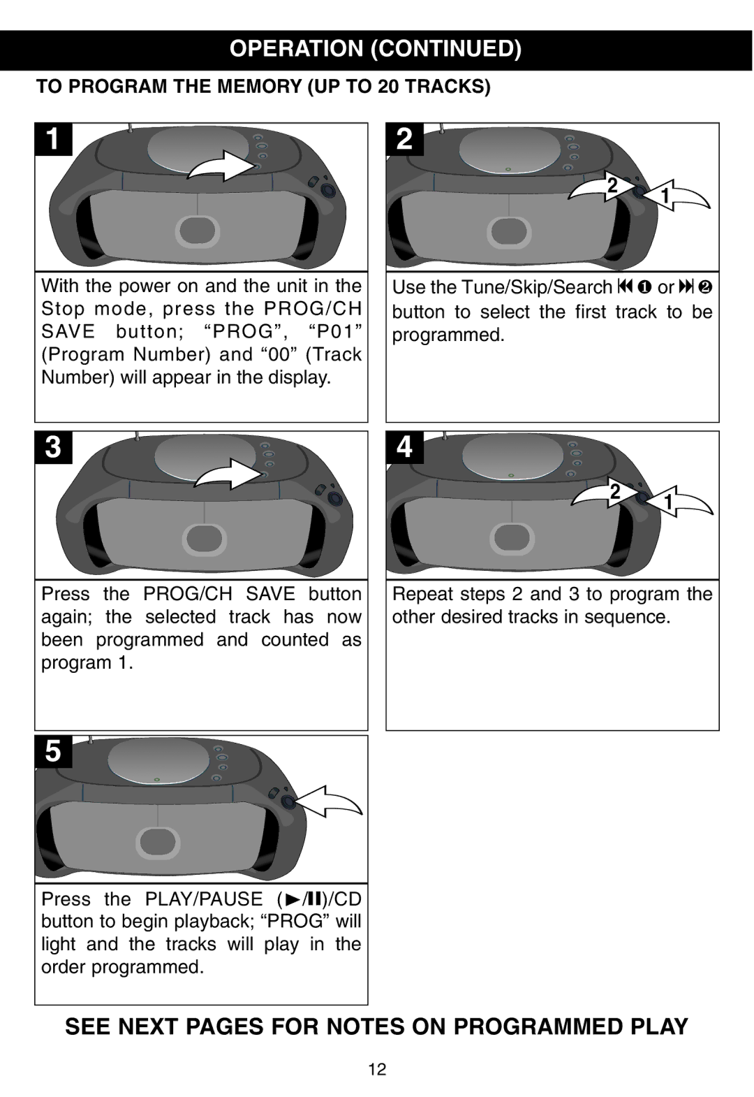 Memorex MP8800 manual See Next Pages for Notes on Programmed Play, To Program the Memory UP to 20 Tracks 