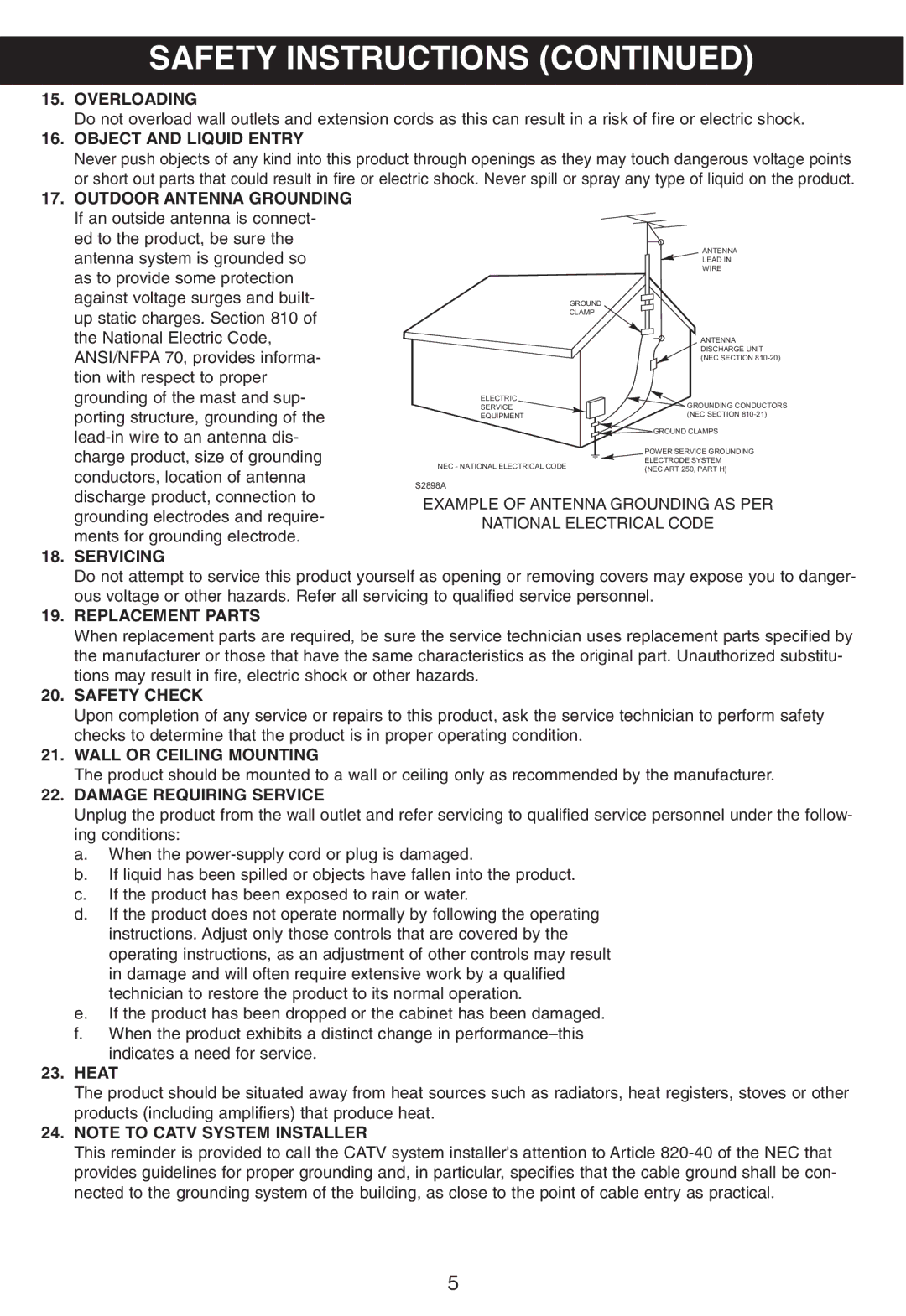 Memorex MP8800 manual Wall or Ceiling Mounting 