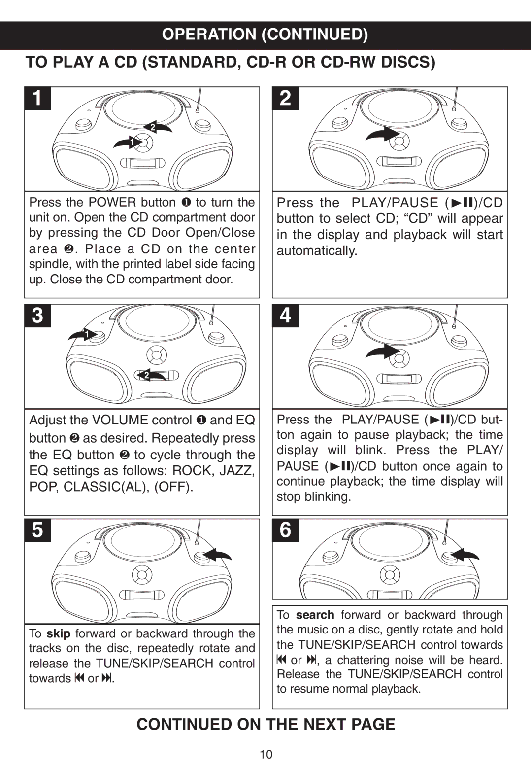 Memorex MP8805 manual To Play a CD STANDARD, CD-R or CD-RW Discs, On the Next 