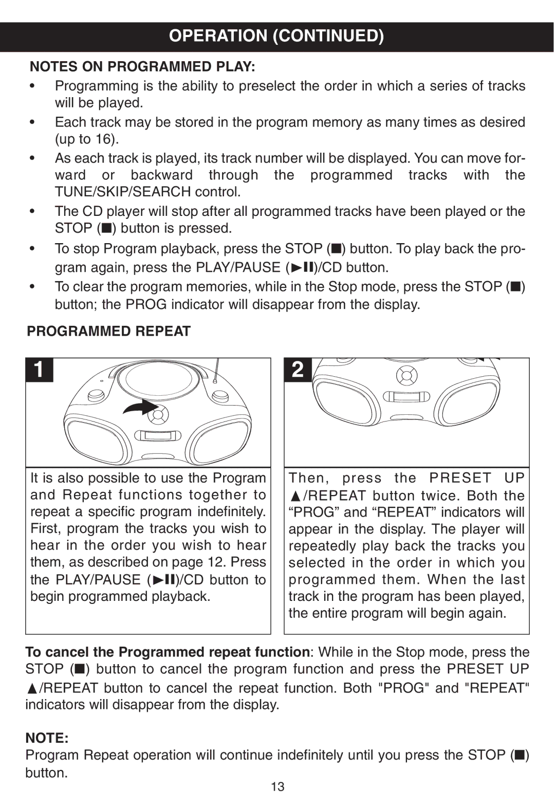 Memorex MP8805 manual Programmed Repeat 