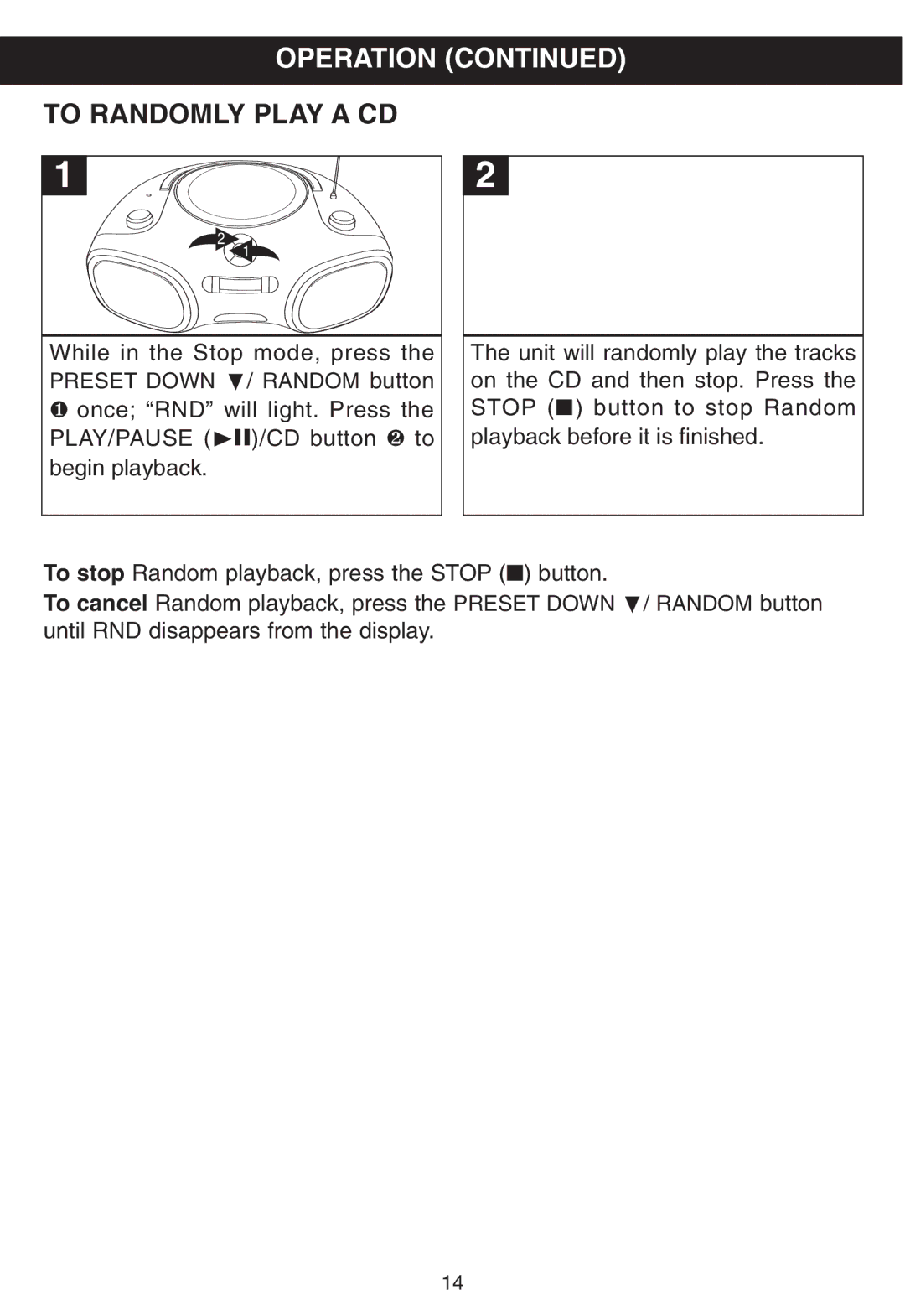 Memorex MP8805 manual To Randomly Play a CD 