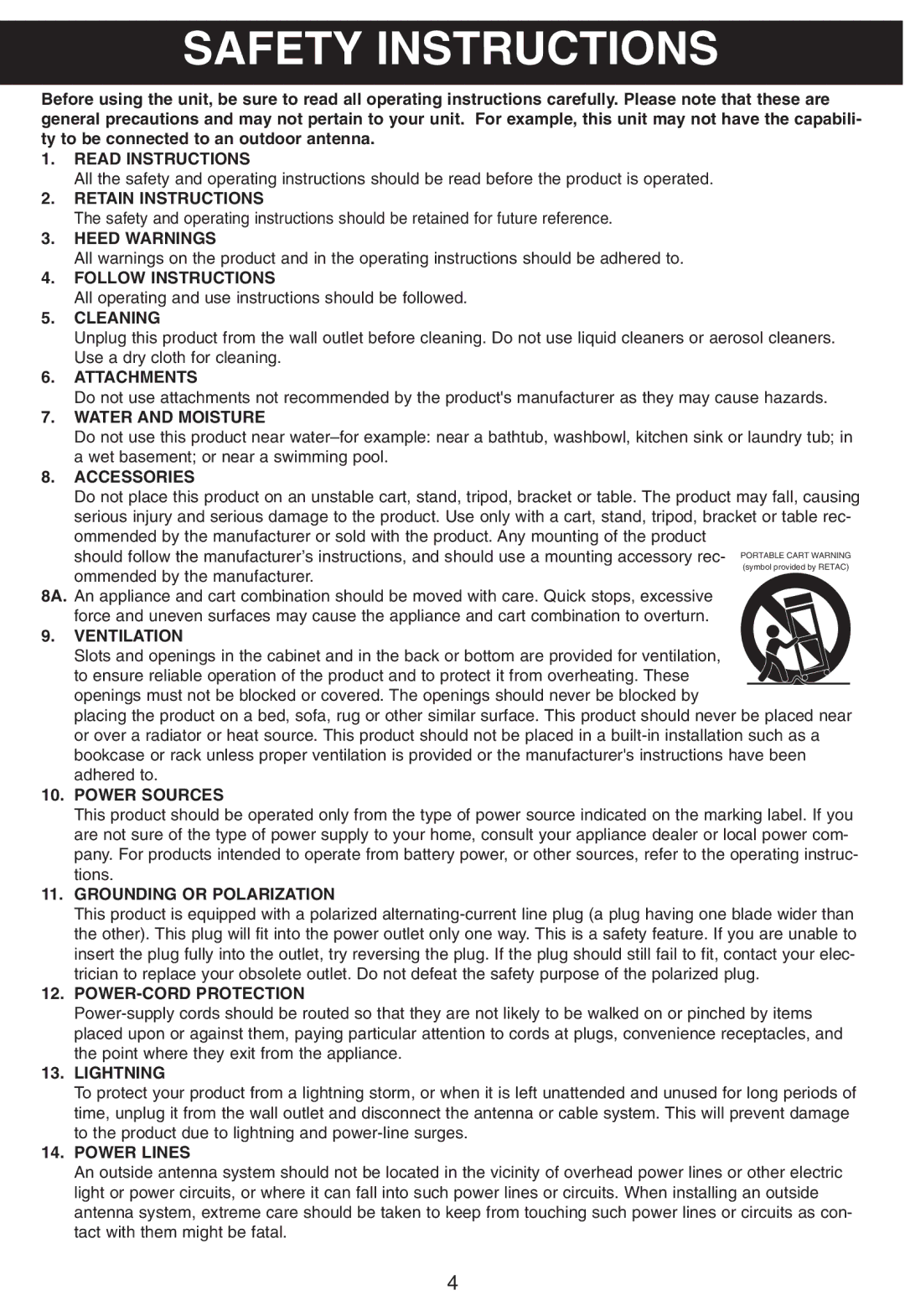 Memorex MP8805 manual Safety Instructions 