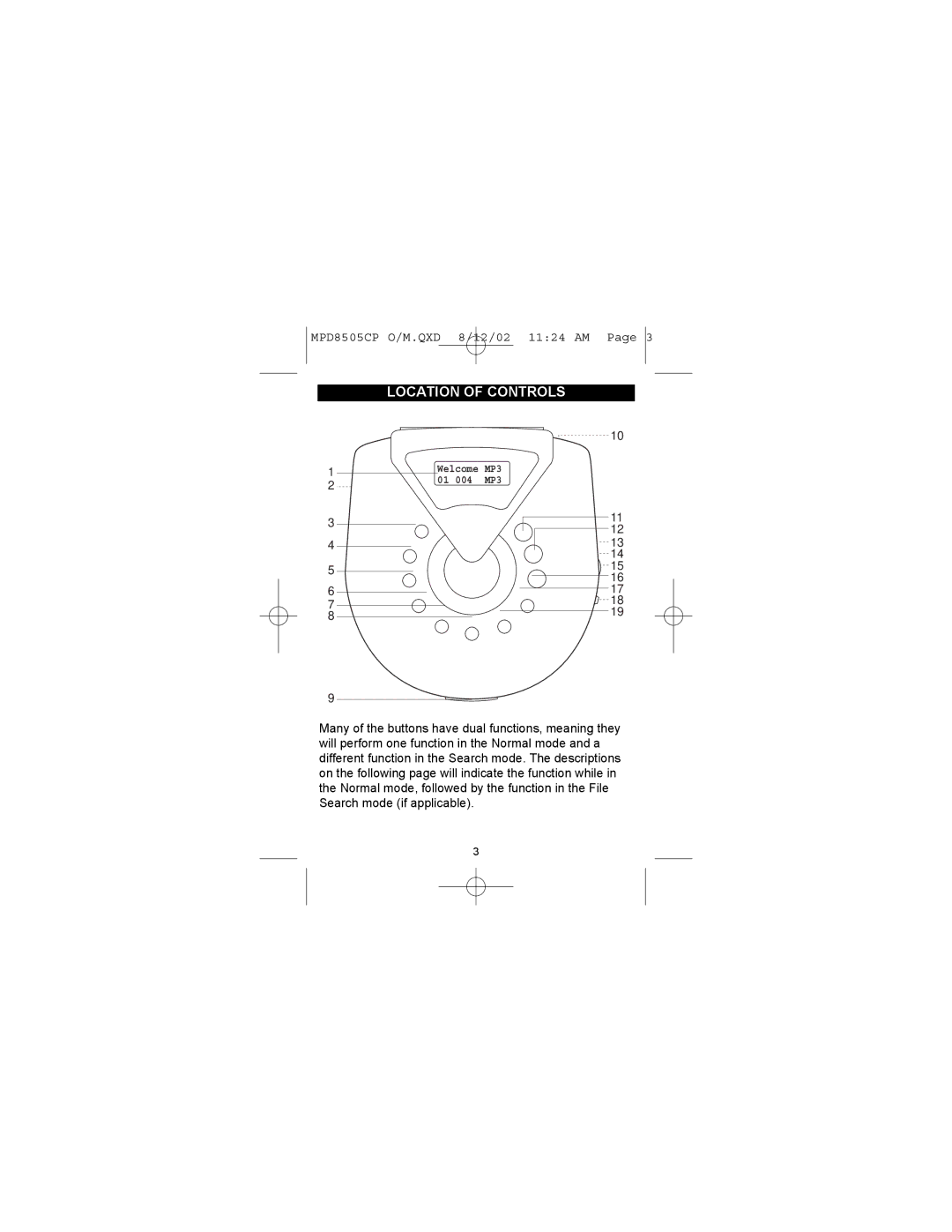 Memorex MPD8505CP operating instructions Location of Controls 