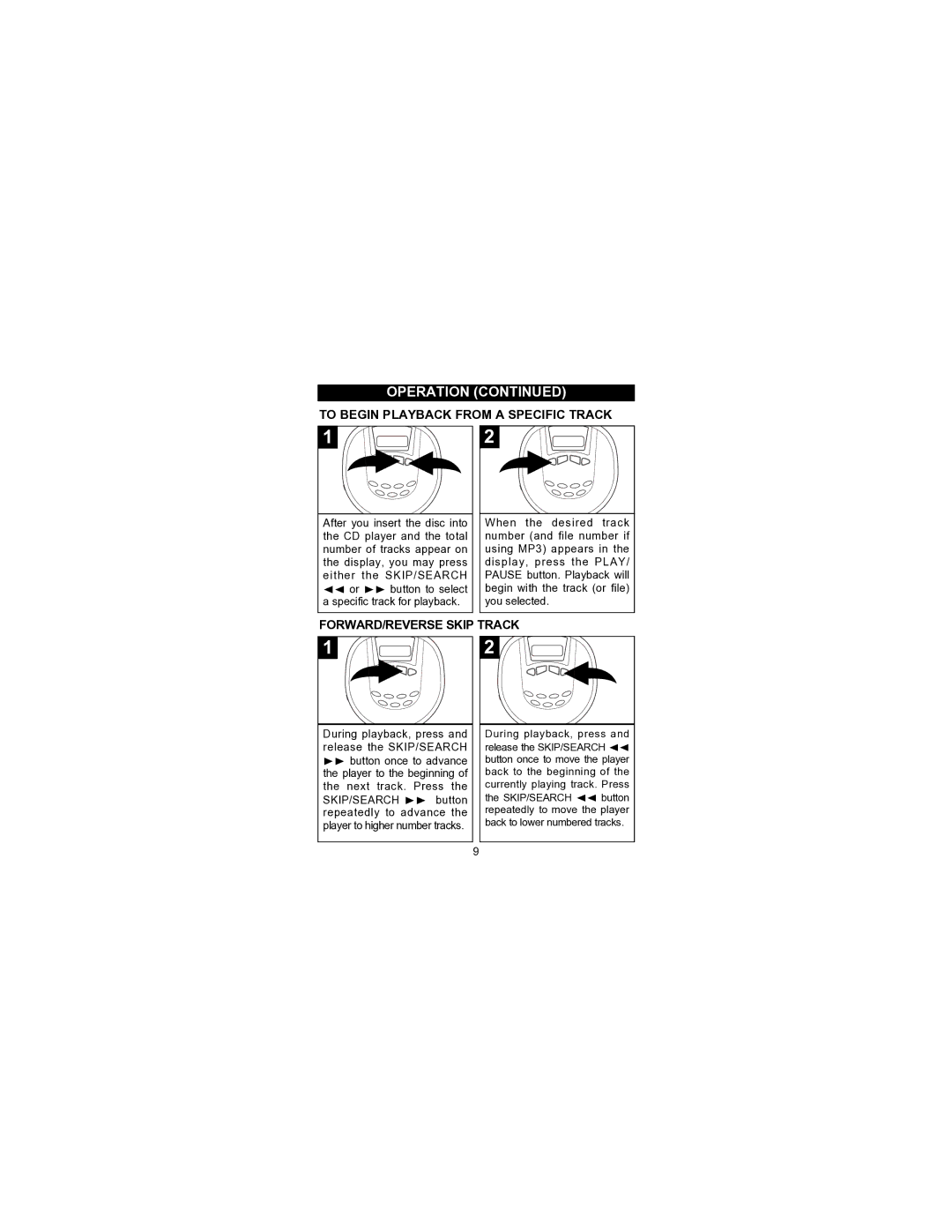 Memorex MPD8506 operating instructions To Begin Playback from a Specific Track, FORWARD/REVERSE Skip Track 