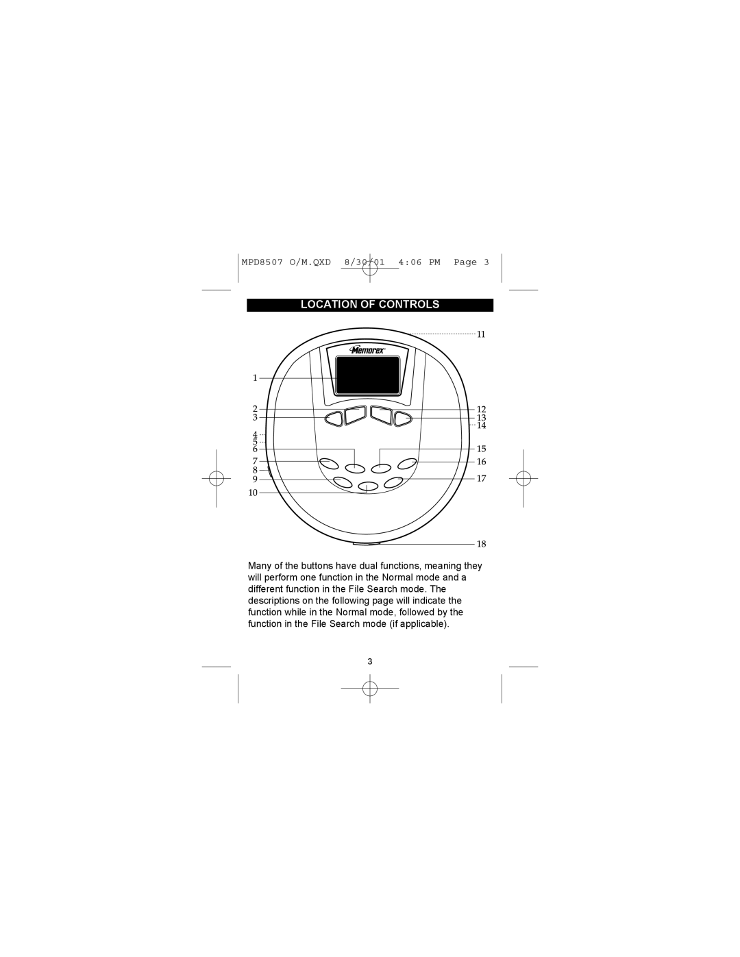 Memorex MPD8507CP operating instructions Location of Controls 