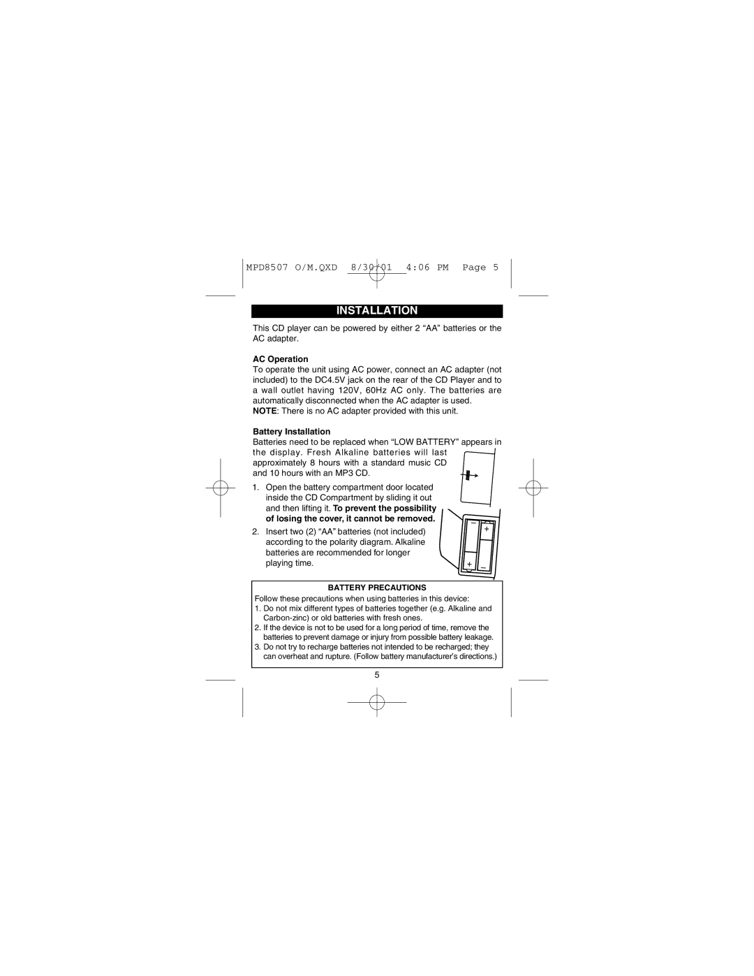 Memorex MPD8507CP operating instructions Installation 