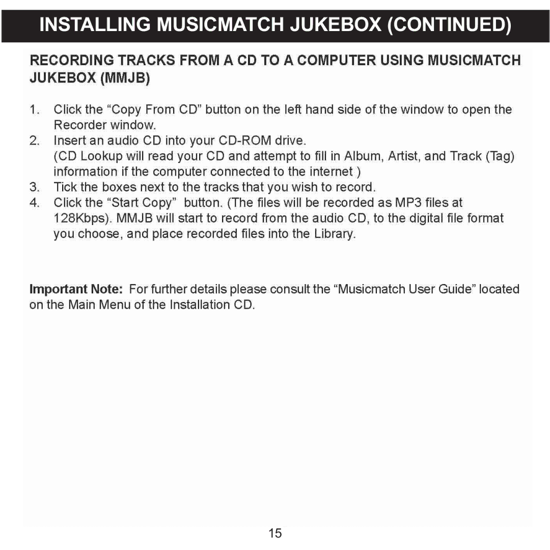 Memorex MPD8600 manual Installing Musicmatch Jukebox 