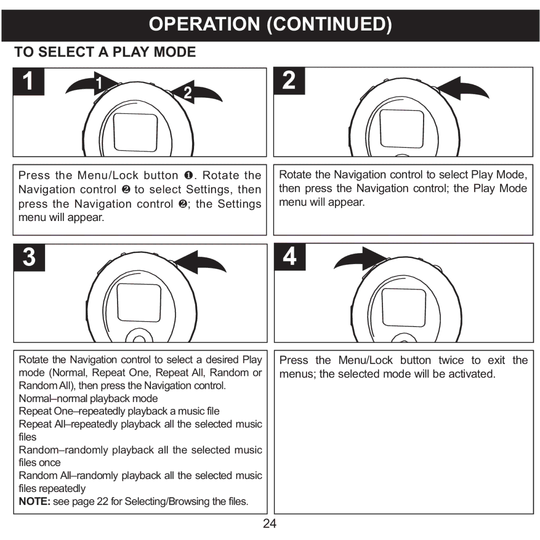 Memorex MPD8600 manual To Select a Play Mode, Menus the selected mode will be activated 