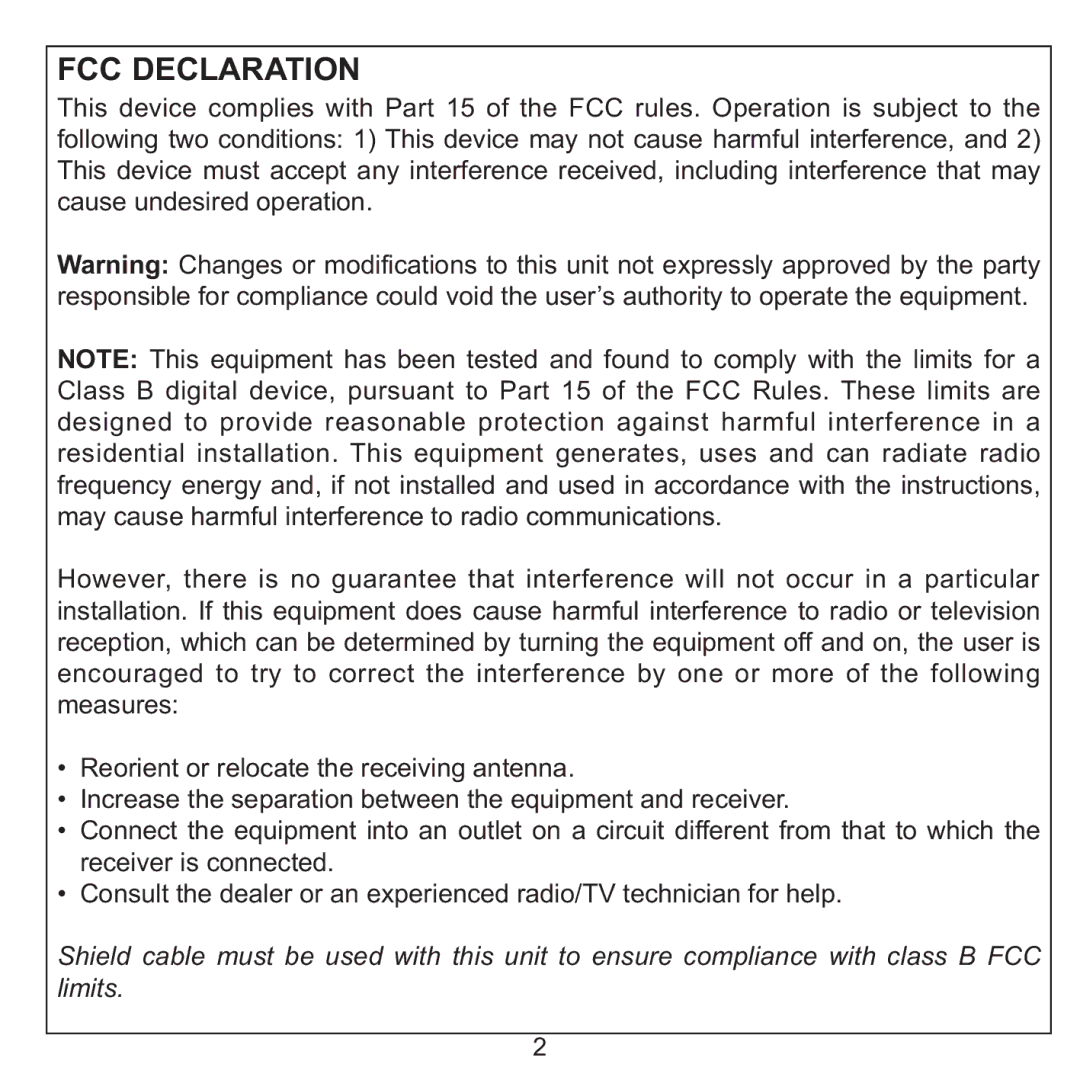 Memorex MPD8600 manual FCC Declaration 