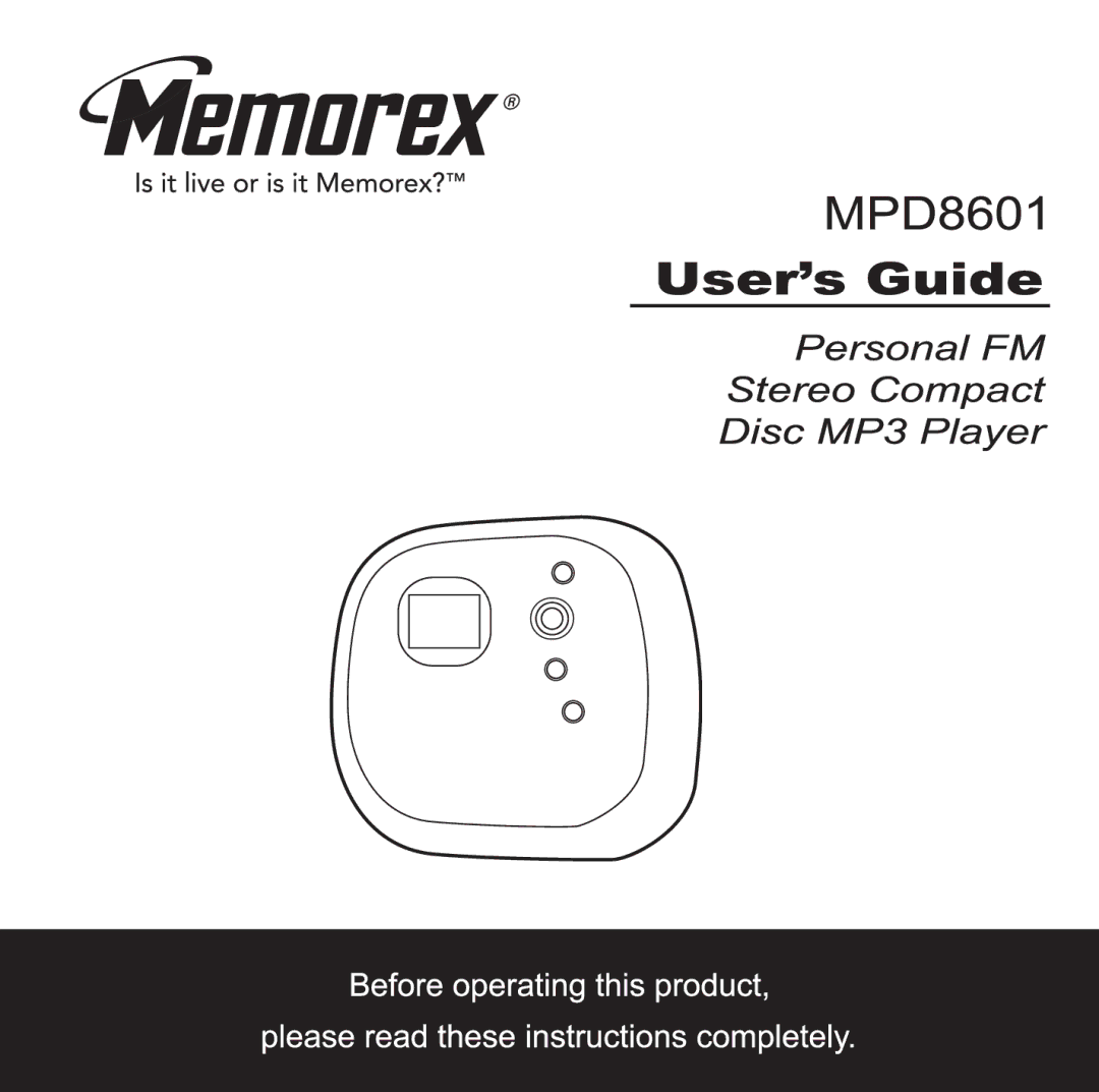 Memorex MPD8601 manual 