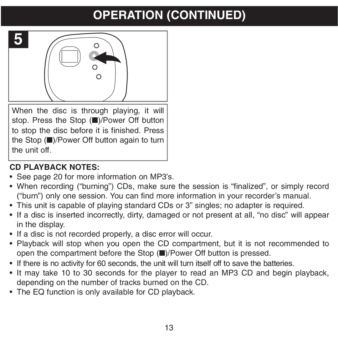 Memorex MPD8601 manual CD Playback Notes 