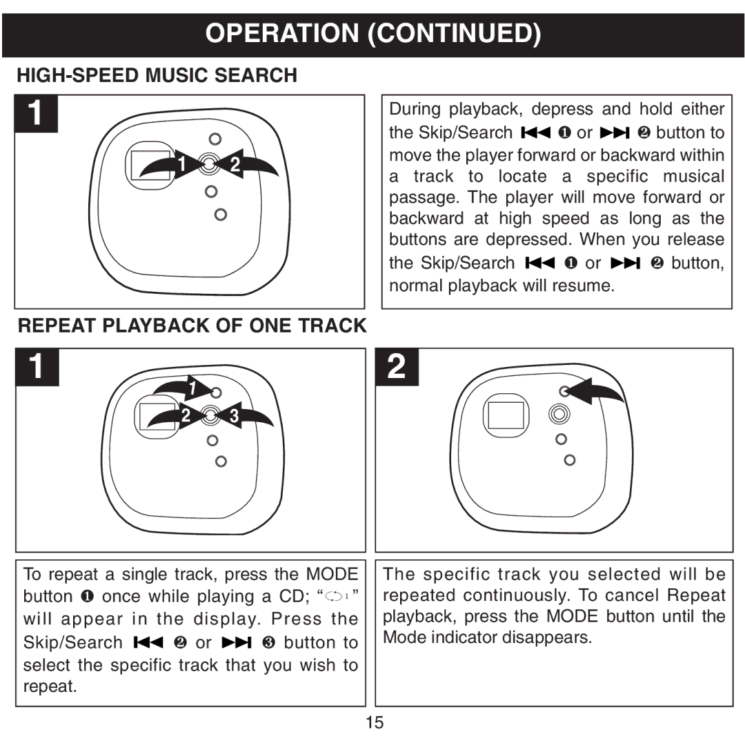 Memorex MPD8601 manual HIGH-SPEED Music Search Repeat Playback of ONE Track 