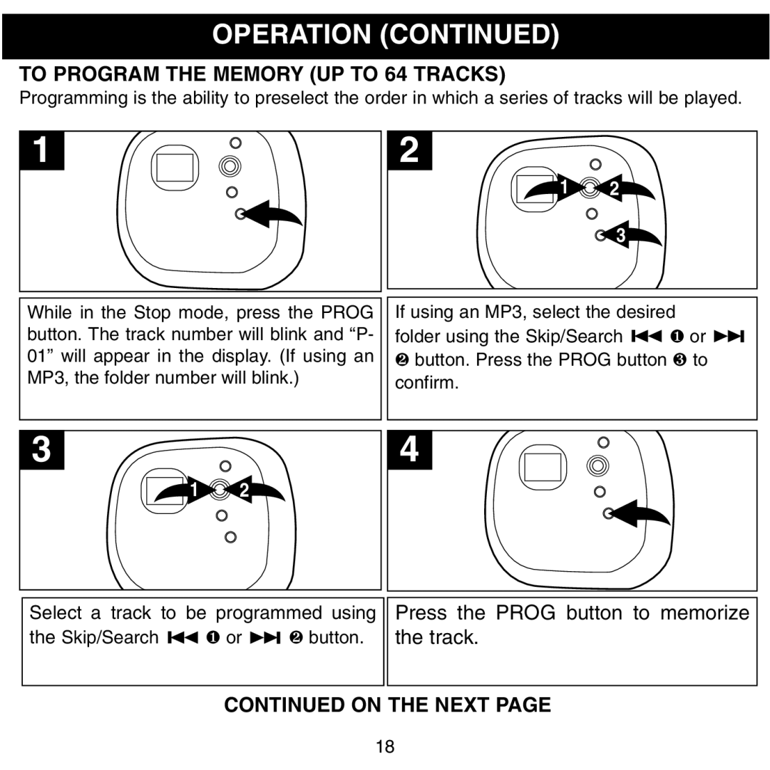Memorex MPD8601 manual To Program the Memory UP to 64 Tracks, On the Next 