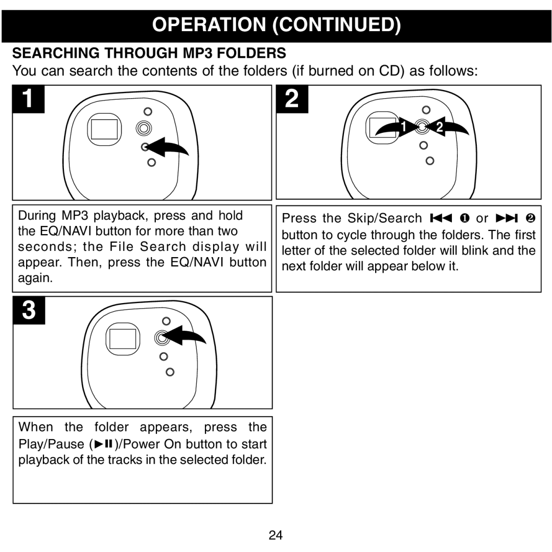 Memorex MPD8601 manual Searching Through MP3 Folders 