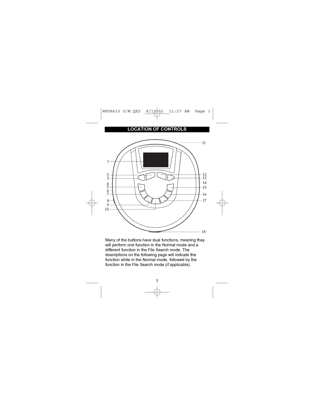 Memorex MPD8610 operating instructions 134, Location of Controls 