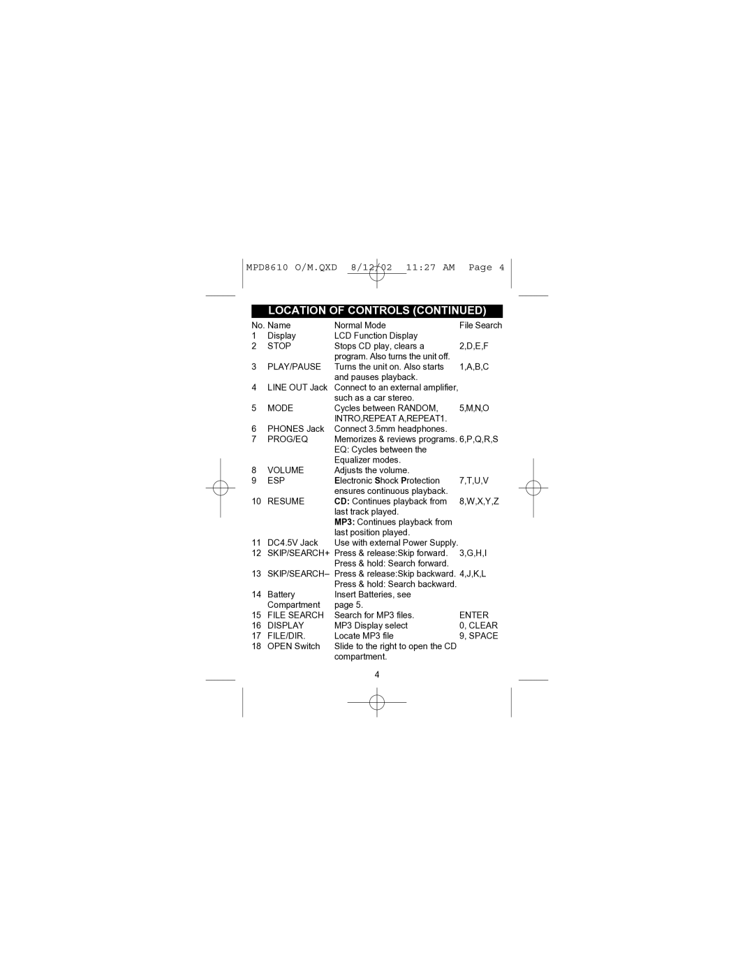 Memorex MPD8610 operating instructions Stop 