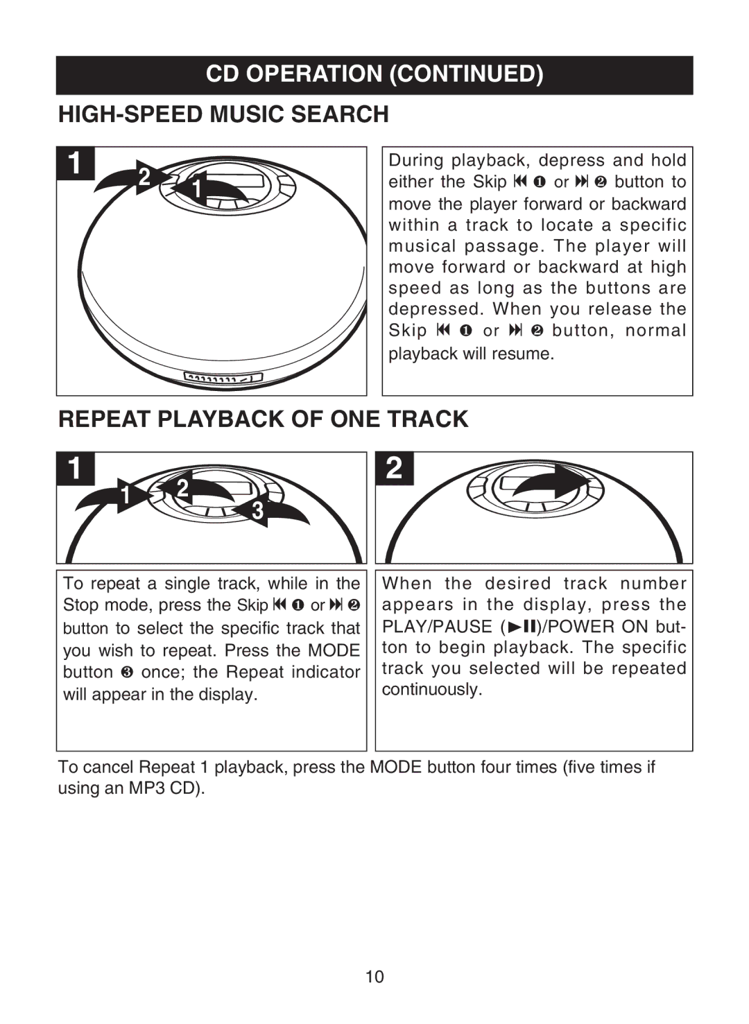 Memorex MPD8802 manual HIGH-SPEED Music Search, Repeat Playback of ONE Track 