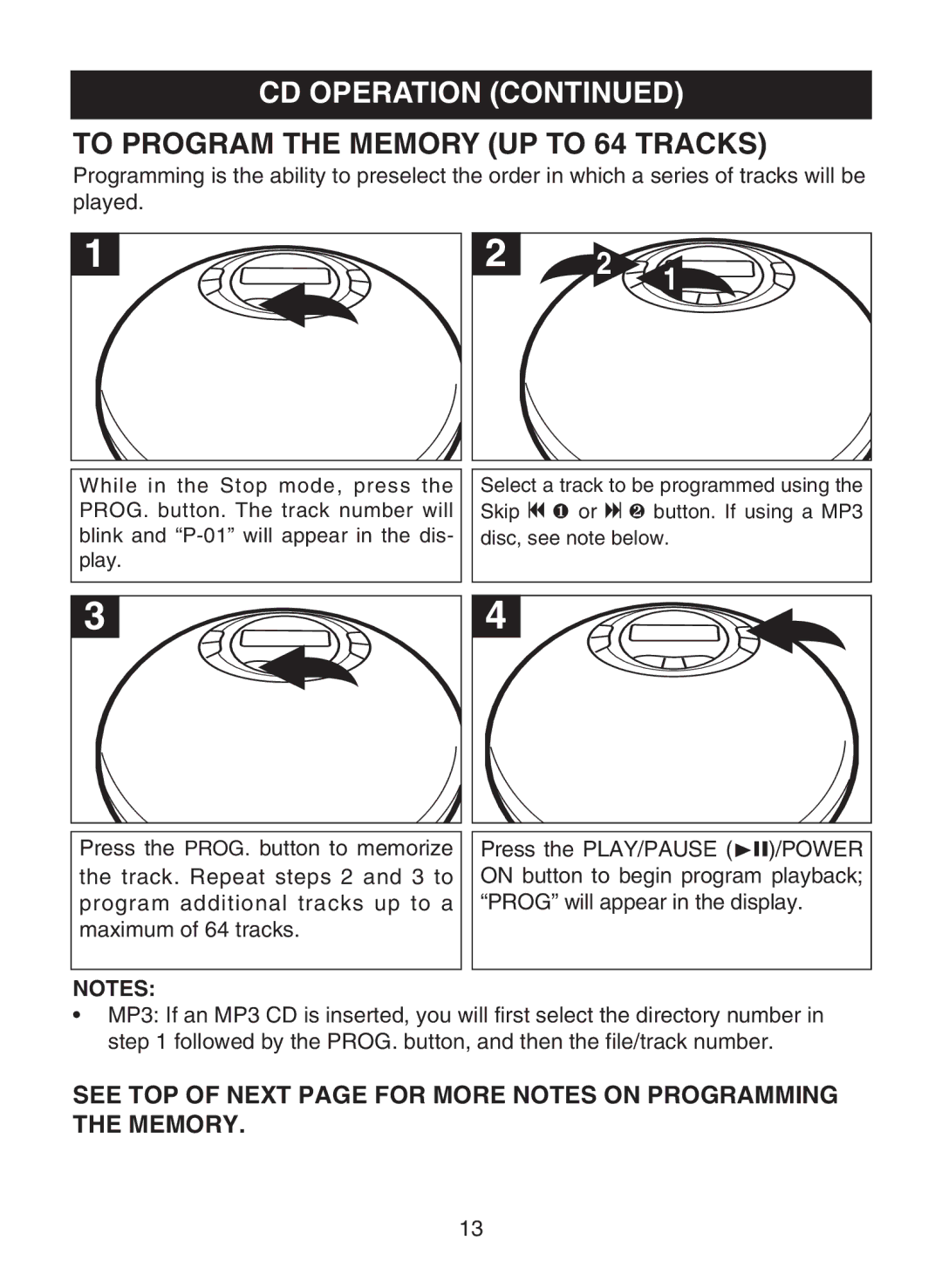 Memorex MPD8802 manual To Program the Memory UP to 64 Tracks 