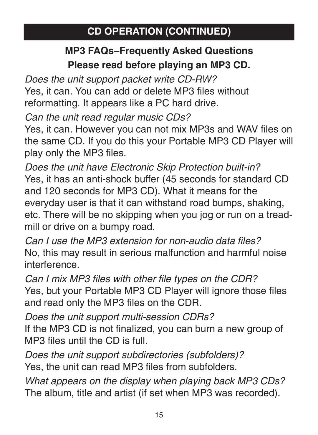 Memorex MPD8802 manual Can I use the MP3 extension for non-audio data files? 