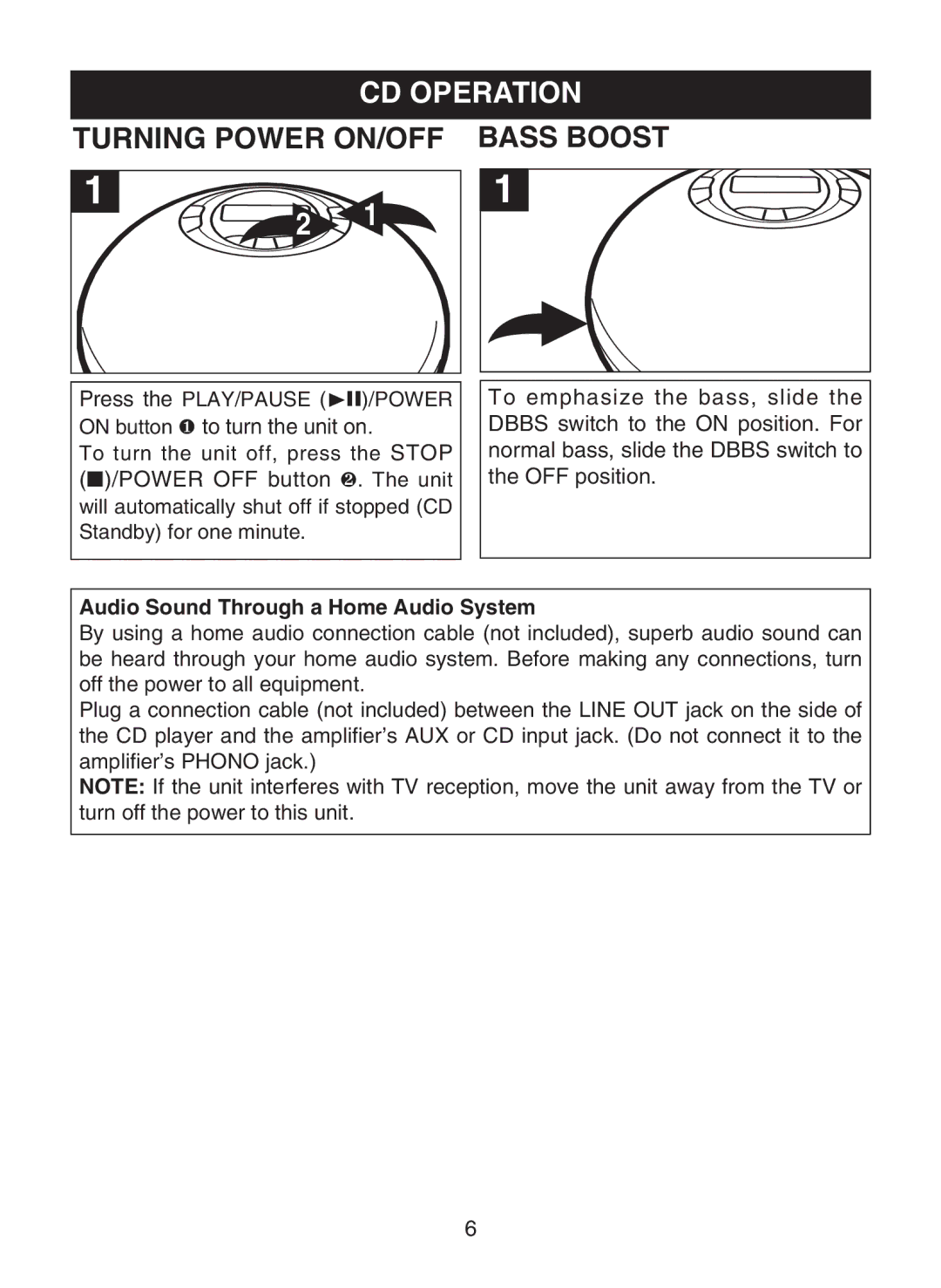 Memorex MPD8802 manual CD Operation, Turning Power ON/OFF Bass Boost 