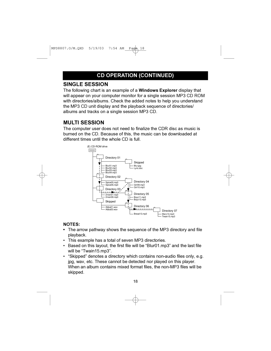 Memorex MPD8807CP manual Single Session, Multi Session 