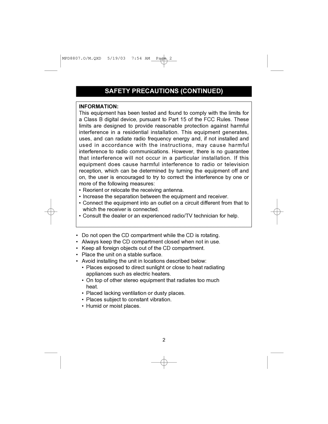 Memorex MPD8807CP manual Information 