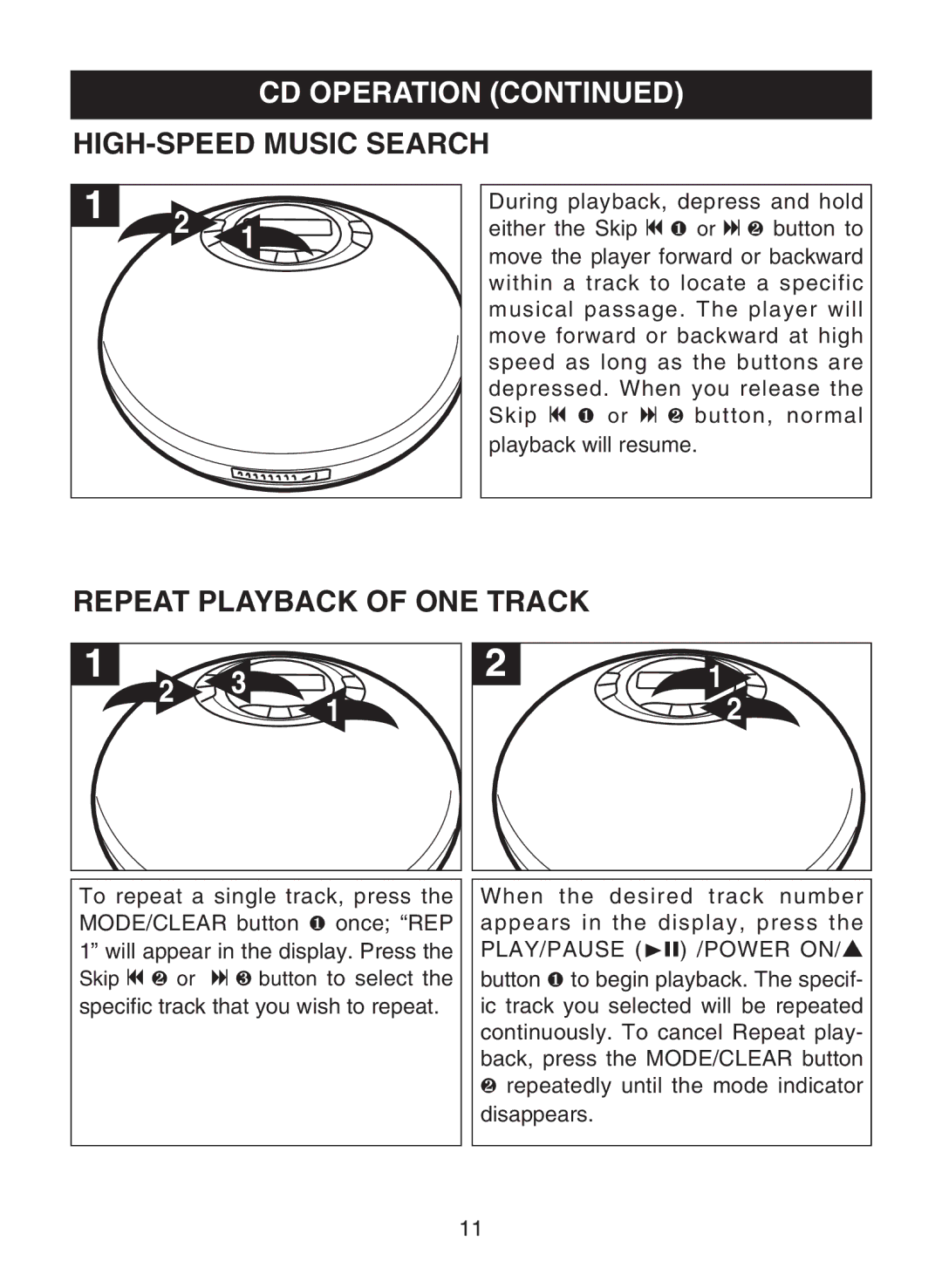 Memorex MPD8812 manual HIGH-SPEED Music Search, Repeat Playback of ONE Track 