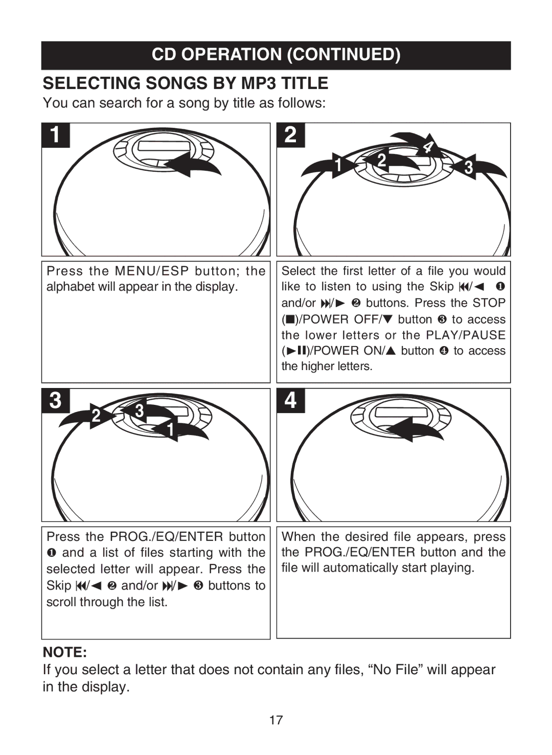 Memorex MPD8812 manual Selecting Songs by MP3 Title, You can search for a song by title as follows 